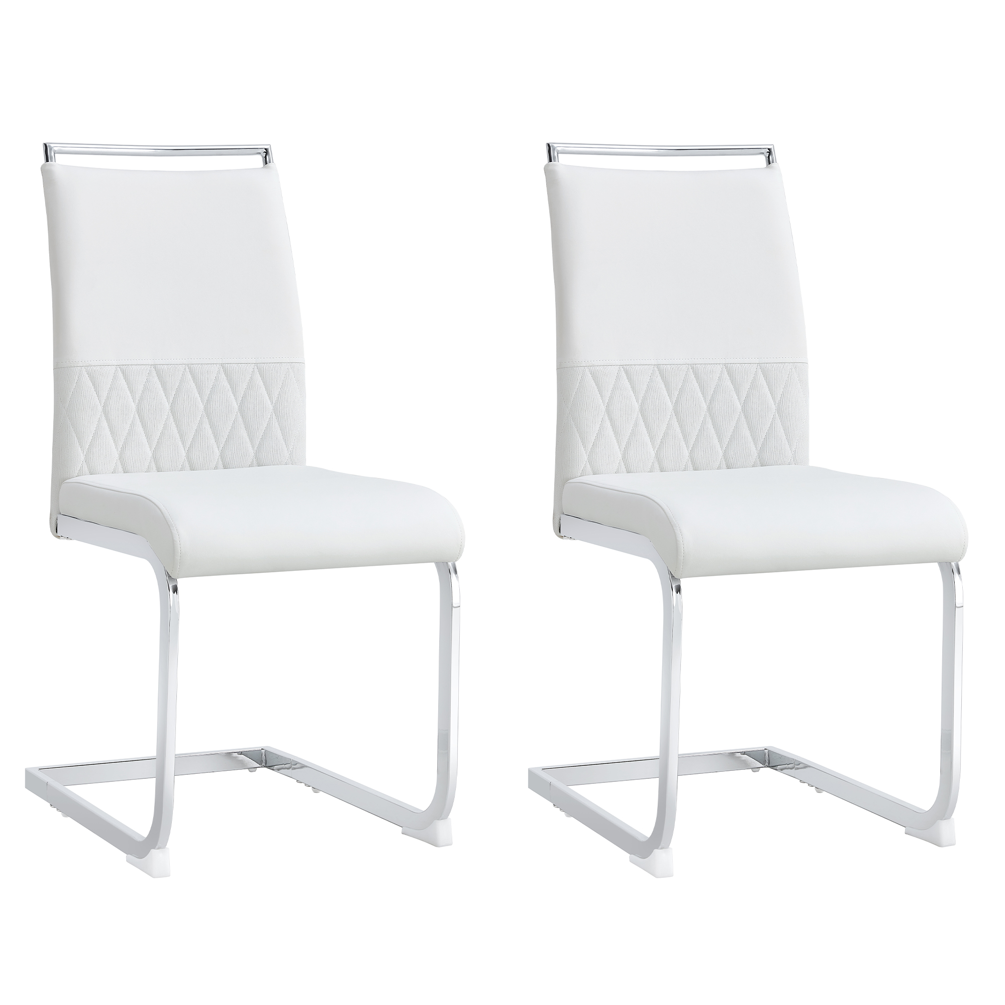 Chaise de salle à manger, lot de 2, assise rembourrée, 42 x 48 x 95 cm, similicuir et tissu effet lin, blanc - vue 2