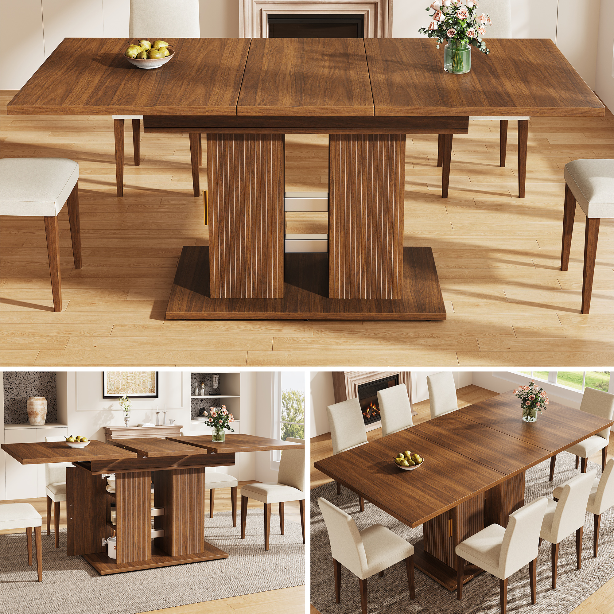 Configurations de la table et rangements intégrés