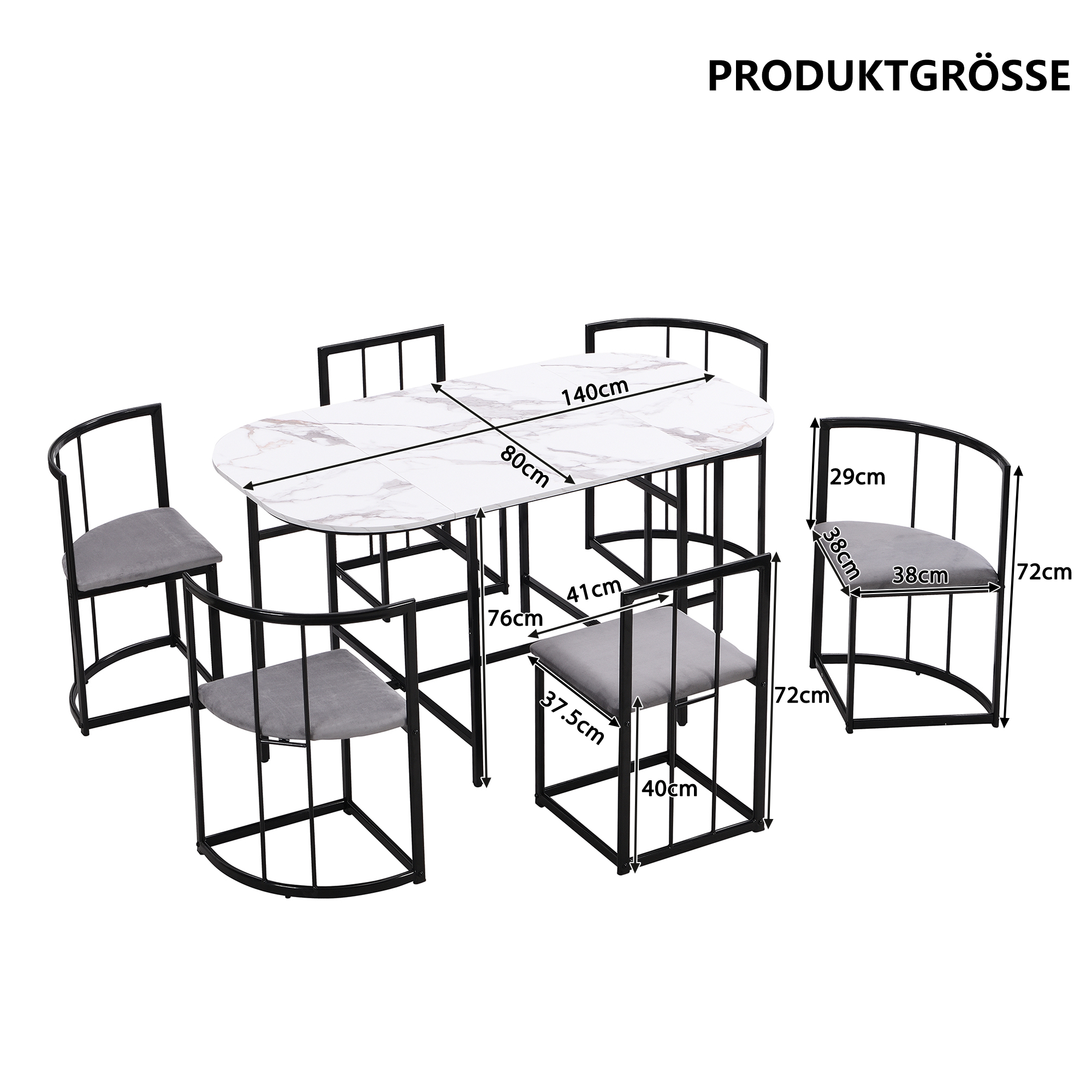Ensemble table à manger + 6 chaises en MDF, chaises velours gris, cadre fer noir, pour salle à manger, design moderne, confort supérieur, beaucoup de places, style élégant, stabilité, décoration - image 7