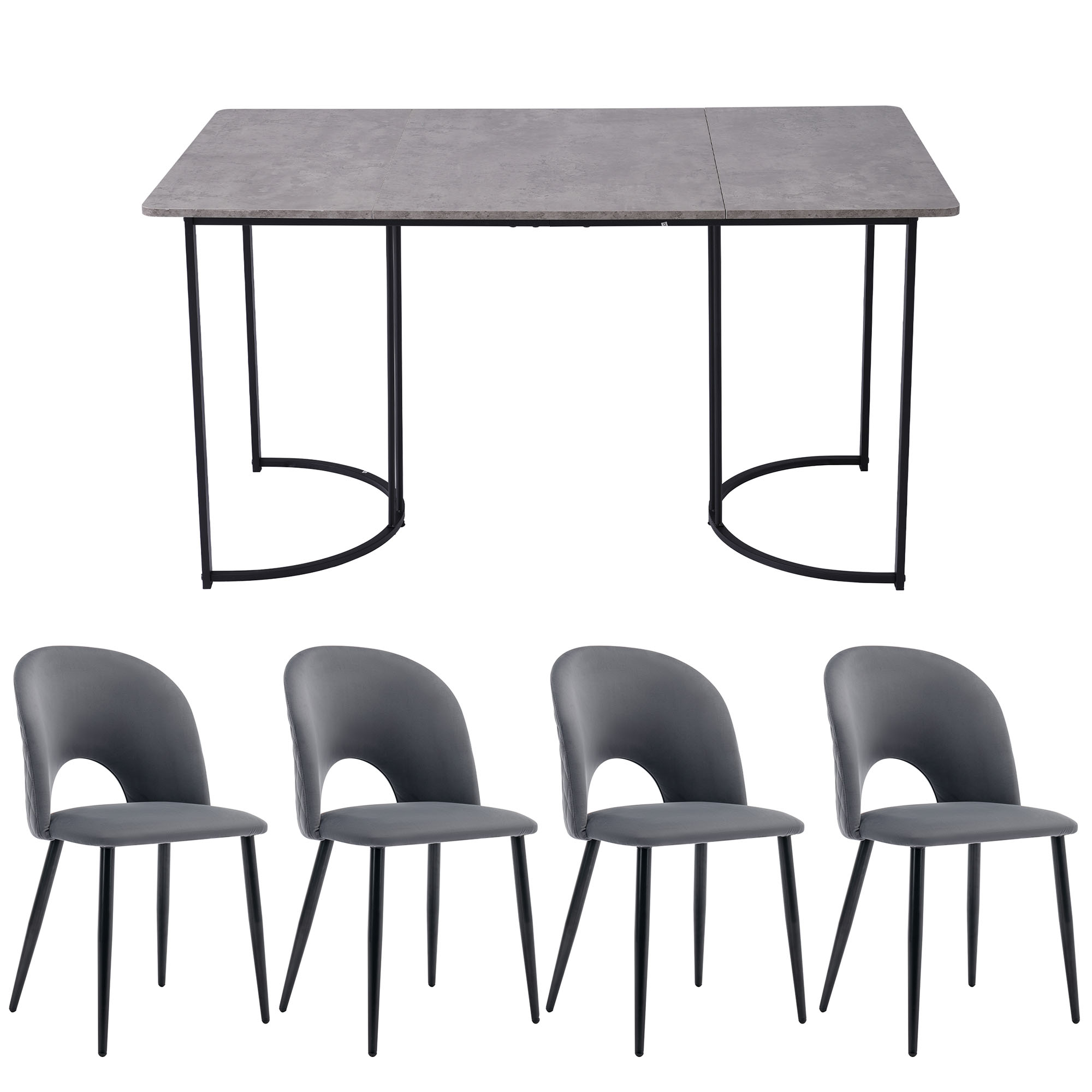 Ensemble table et chaises, 5 pièces, 1 table + 4 chaises, velours et MDF, noir - vue 3