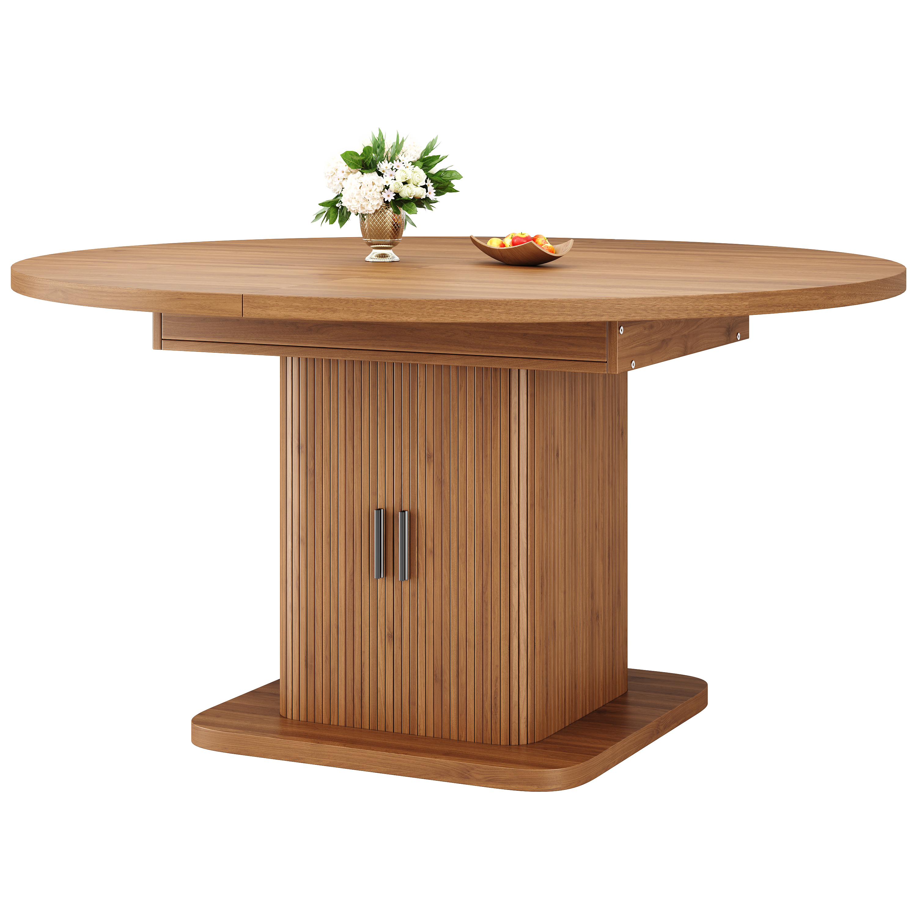 Table à manger ovale extensible 110–150 × 110 × 75 cm avec rangement à portes coulissantes - vue 1