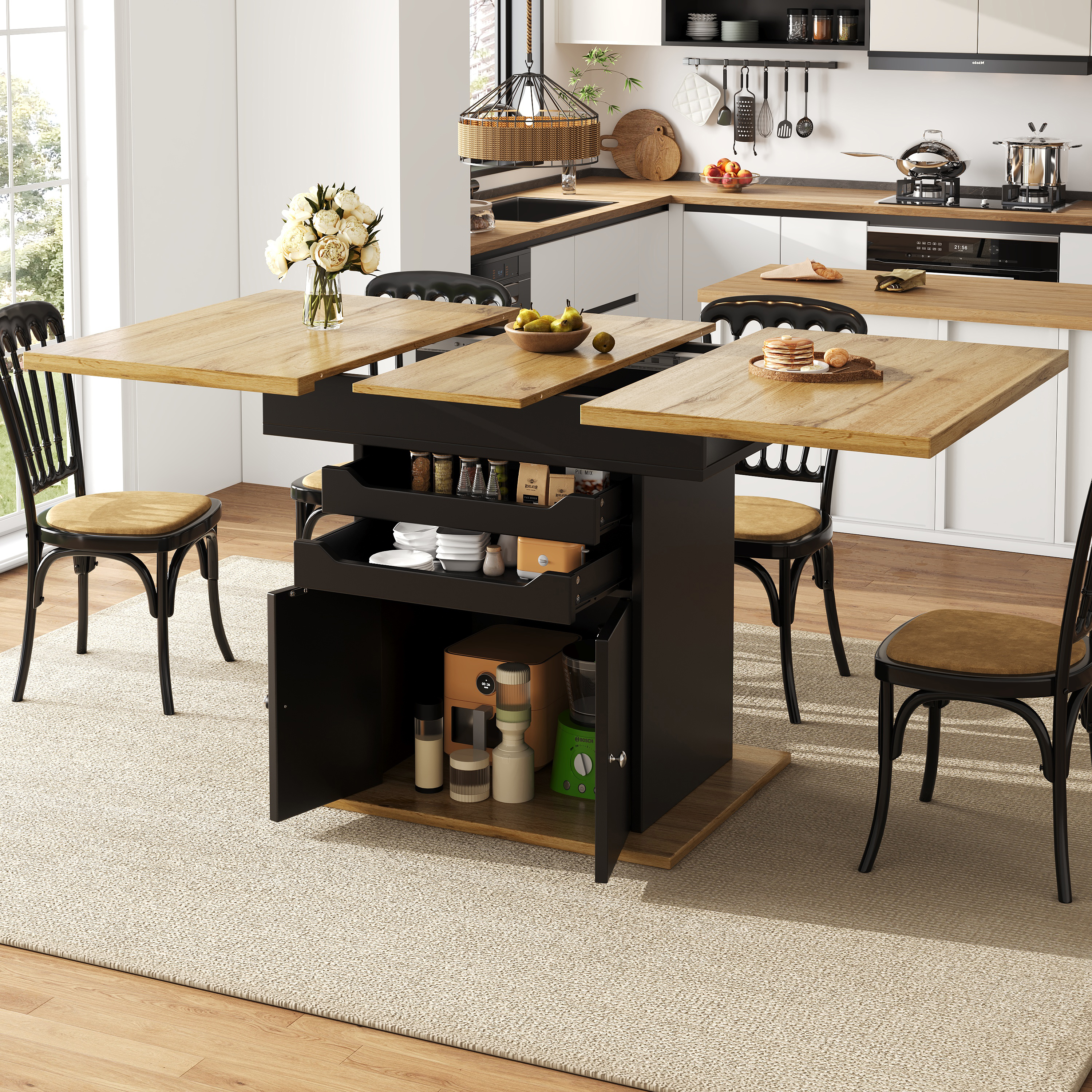 Table pliante noir tiroirs vue 1