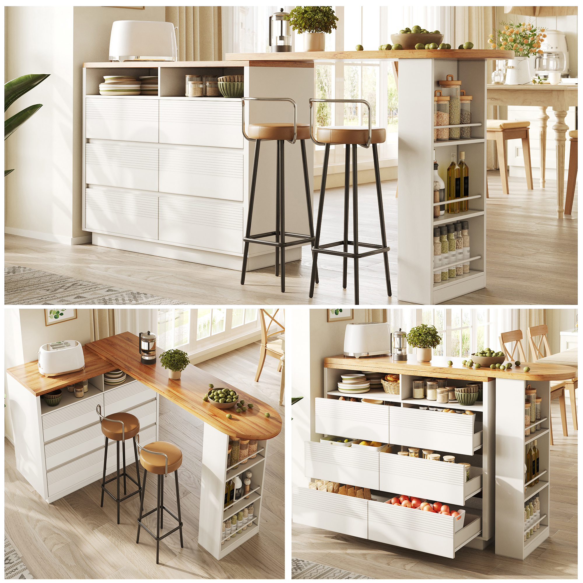 Ausziehbarer Bartisch mit Stauraum(137-215×39×102.