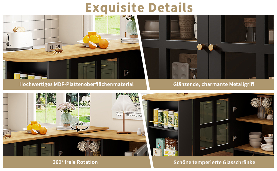 Buffet haut 138 cm extensible à 204 cm, portes verre trempé, poignées métal, MDF, pour salon et entrée, design élégant, beaucoup de rangement, style moderne, stabilité, facile montage, décoration - image 22