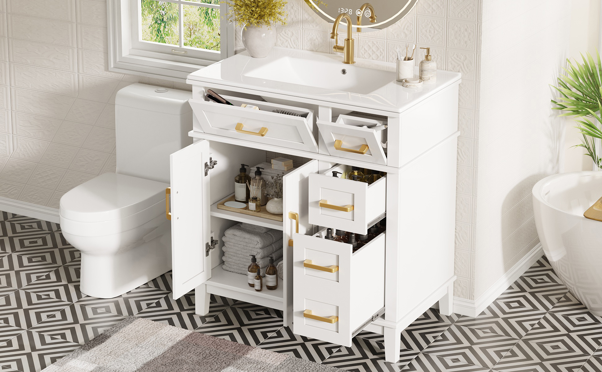 Badezimmerschrank mit Waschbecken aus Keramik, mod