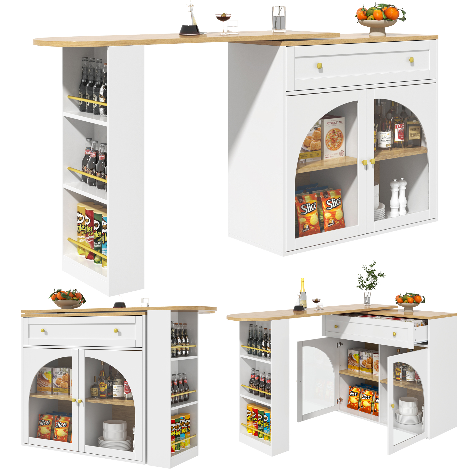 Armoire bar rotative 360° avec étagère 3 niveaux, MDF, poignées métal, portes verre sécurité, pour restaurant, salon, home-bar, design moderne, beaucoup de rangement, style élégant, stabilité, fonctionnalité - image 21