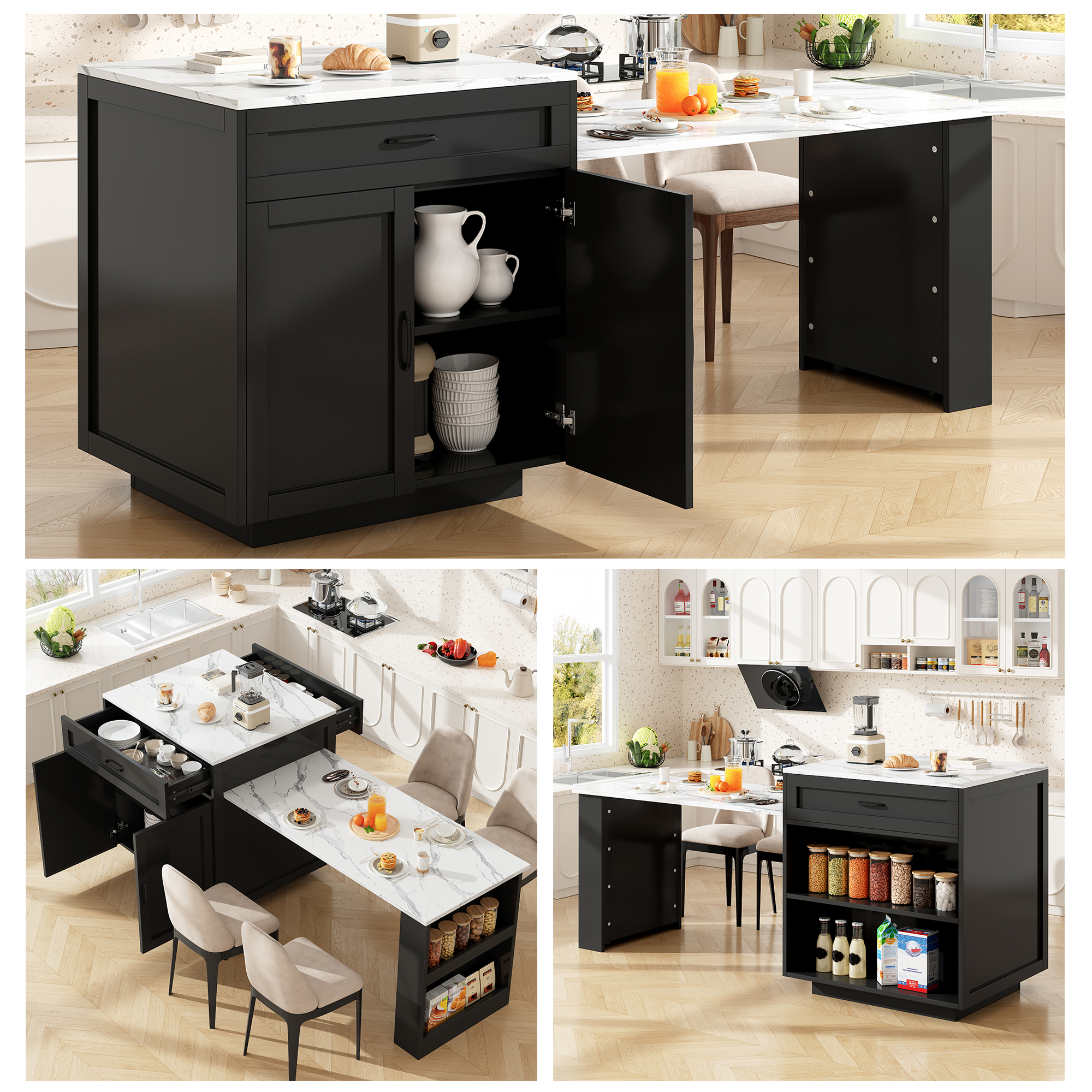 Ausziehbarer Stehtisch mit Stauraum (98-204×70×93,