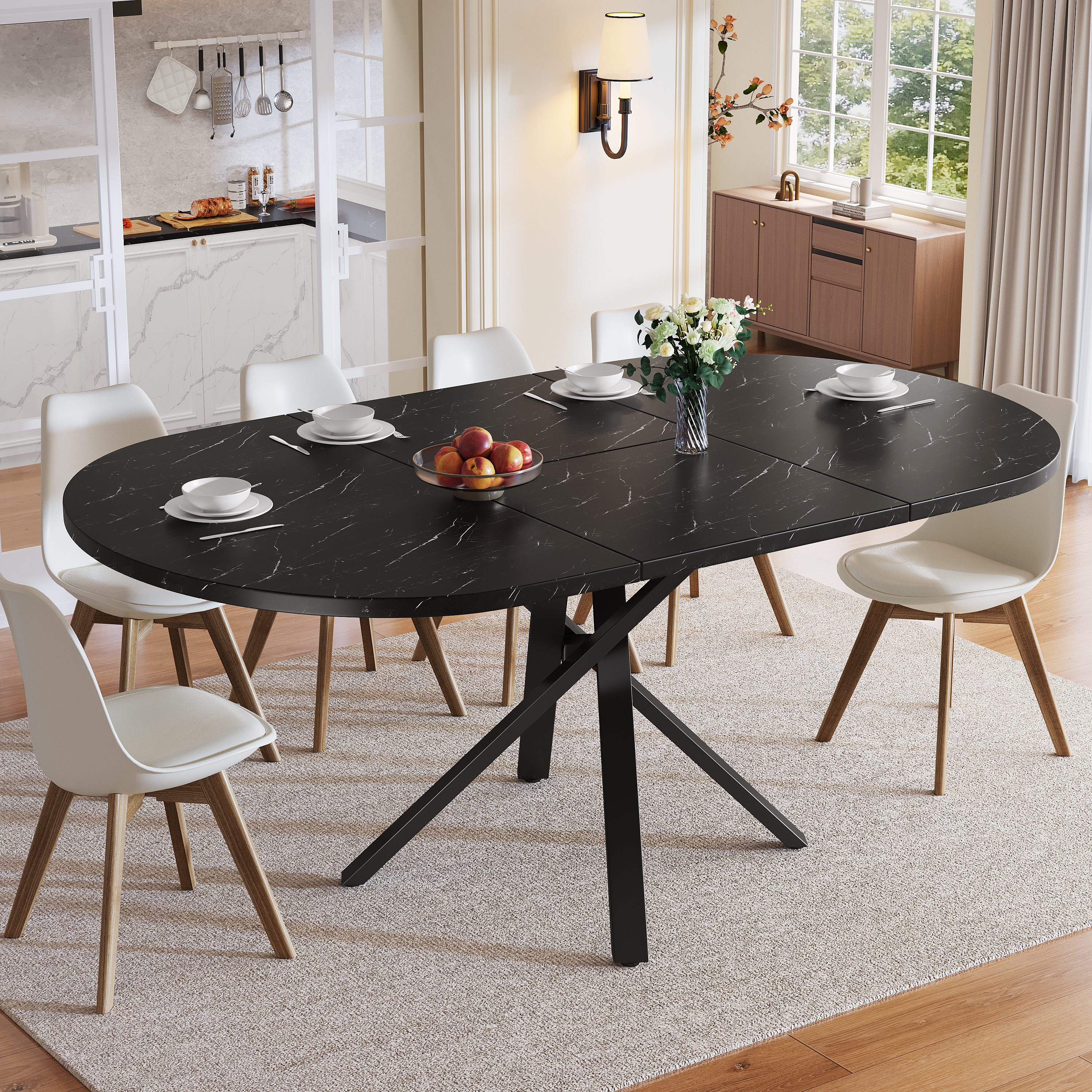 Table ronde extensible noir vue 1