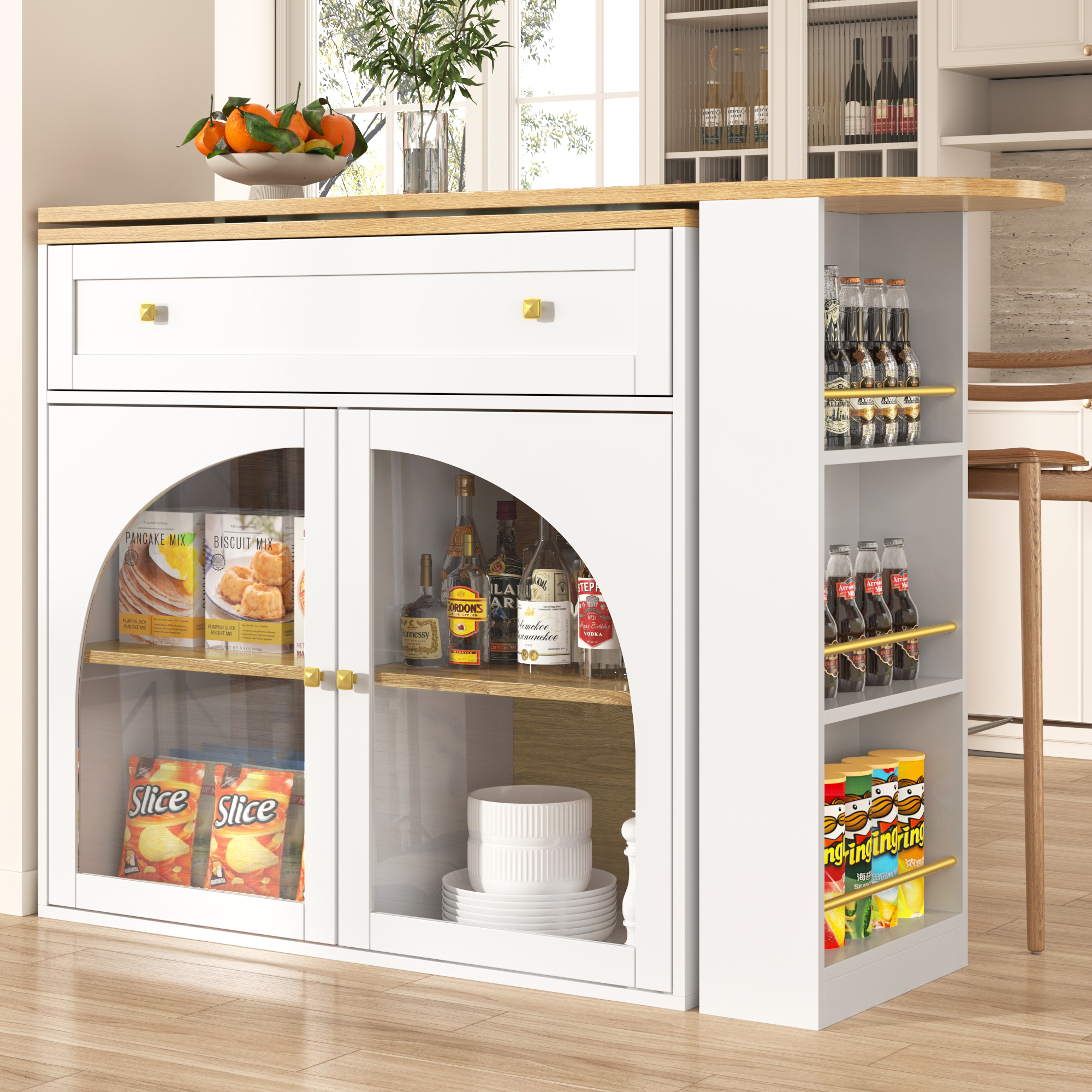 Ausziehbarer Bartisch mit Stauraum(138-204×39×104c