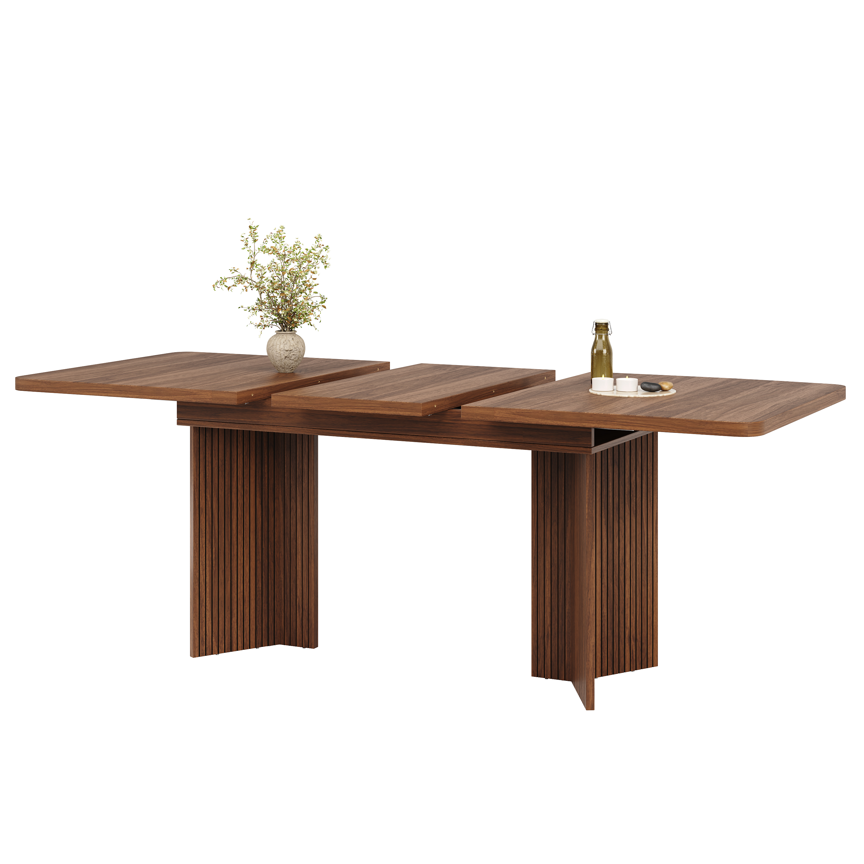 Table à manger extensible 120–160 cm x 80 x 76,1 cm, pieds en V rainurés, MDF, Marron - vue complémentaire