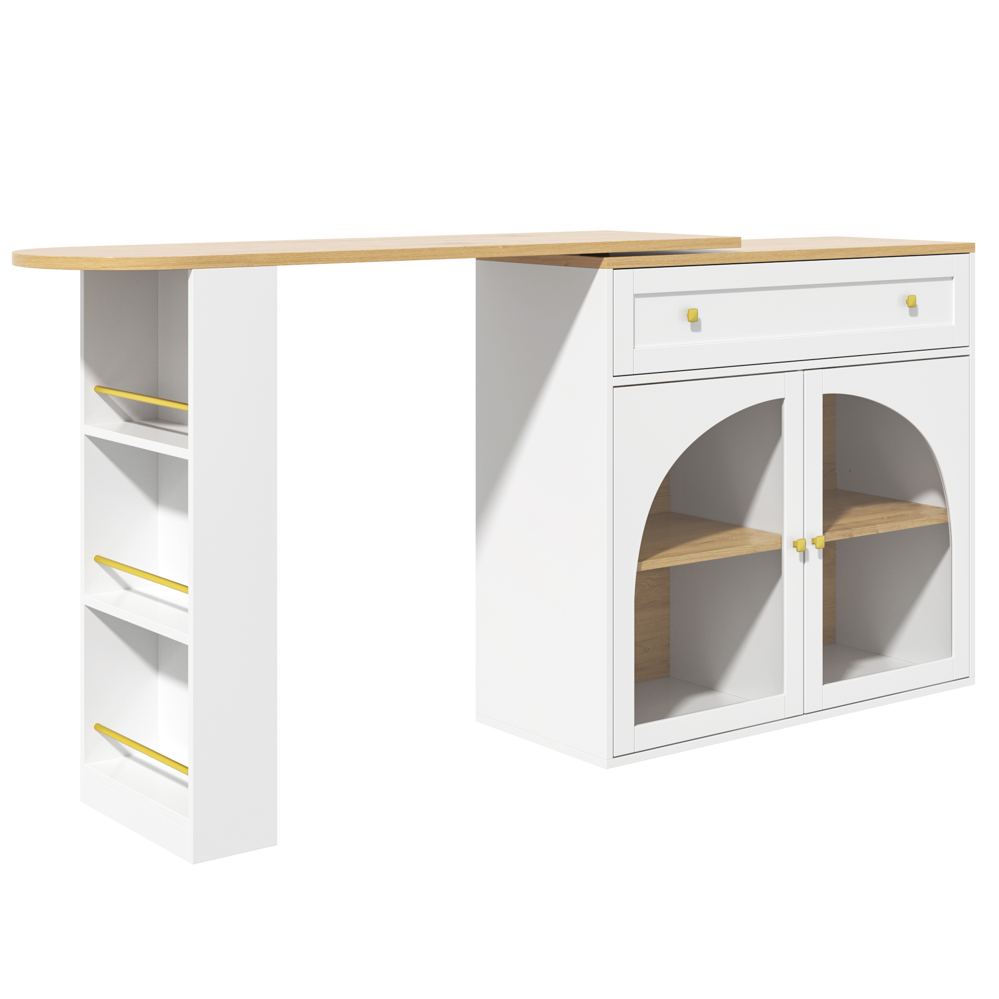Armoire bar rotative 360° avec étagère 3 niveaux, MDF, poignées métal, portes verre sécurité, pour restaurant, salon, home-bar, design moderne, beaucoup de rangement, style élégant, stabilité, fonctionnalité - image 12