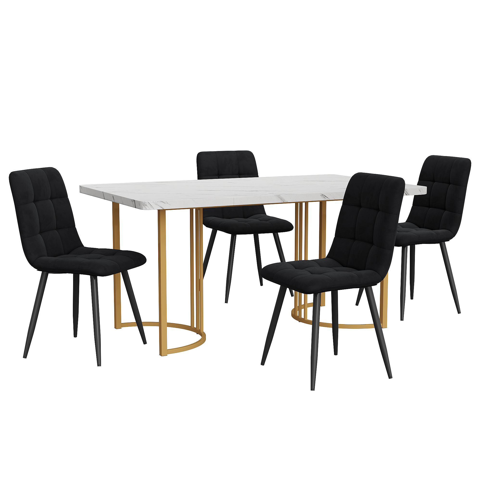 Ensemble table à manger 140×80 cm imitation marbre + chaises velours, pieds métal réglables, pour cuisine et salle à manger, design unique, utilisation multifonction, stabilité, style moderne, confort, durabilité, facile entretien - image 4