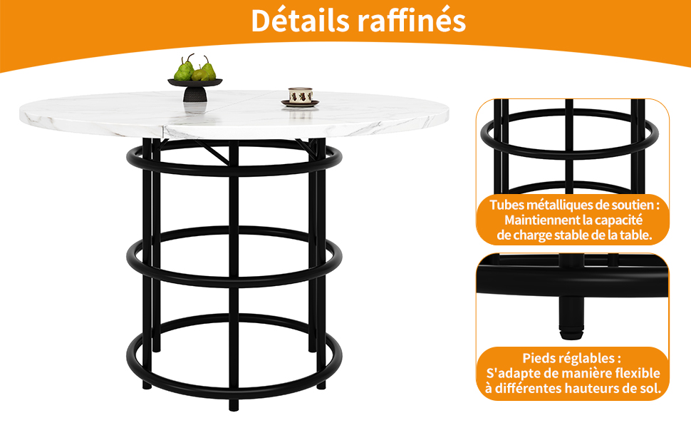 Détail matériaux table MDF effet marbre et métal