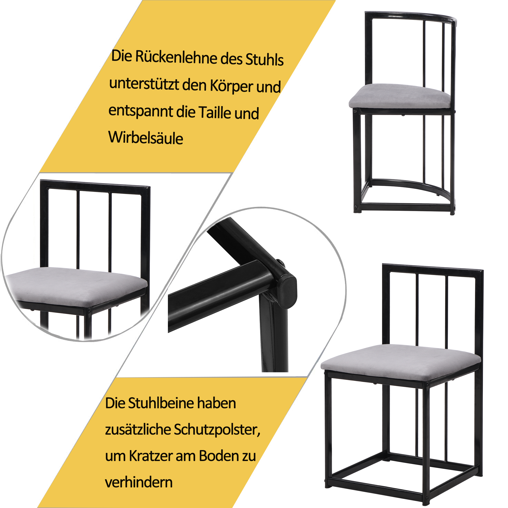 Ensemble table à manger + 6 chaises en MDF, chaises velours gris, cadre fer noir, pour salle à manger, design moderne, confort supérieur, beaucoup de places, style élégant, stabilité, décoration - image 14