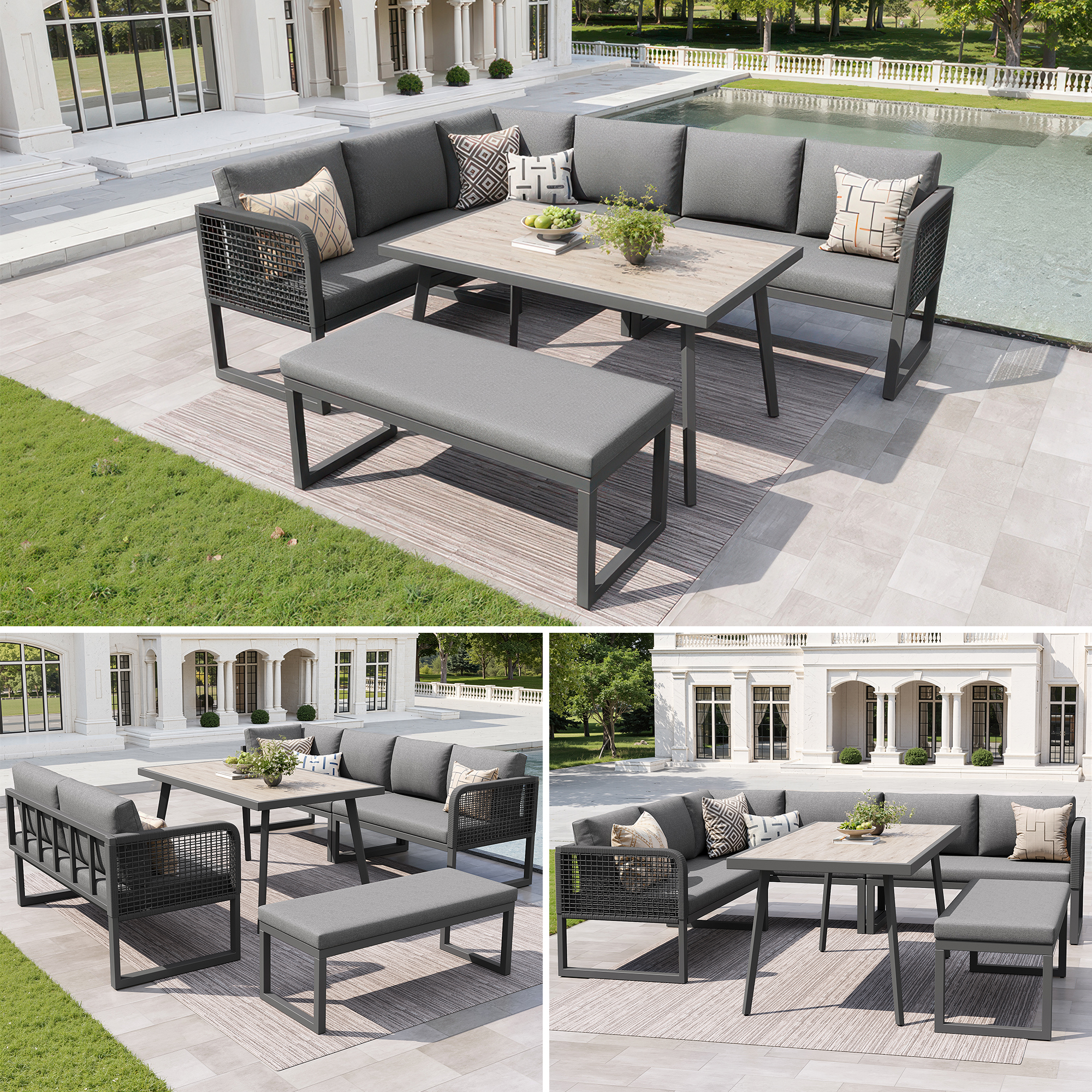 Gartenmöbel Set mit Hochwertigen Sitzkissen & Rück