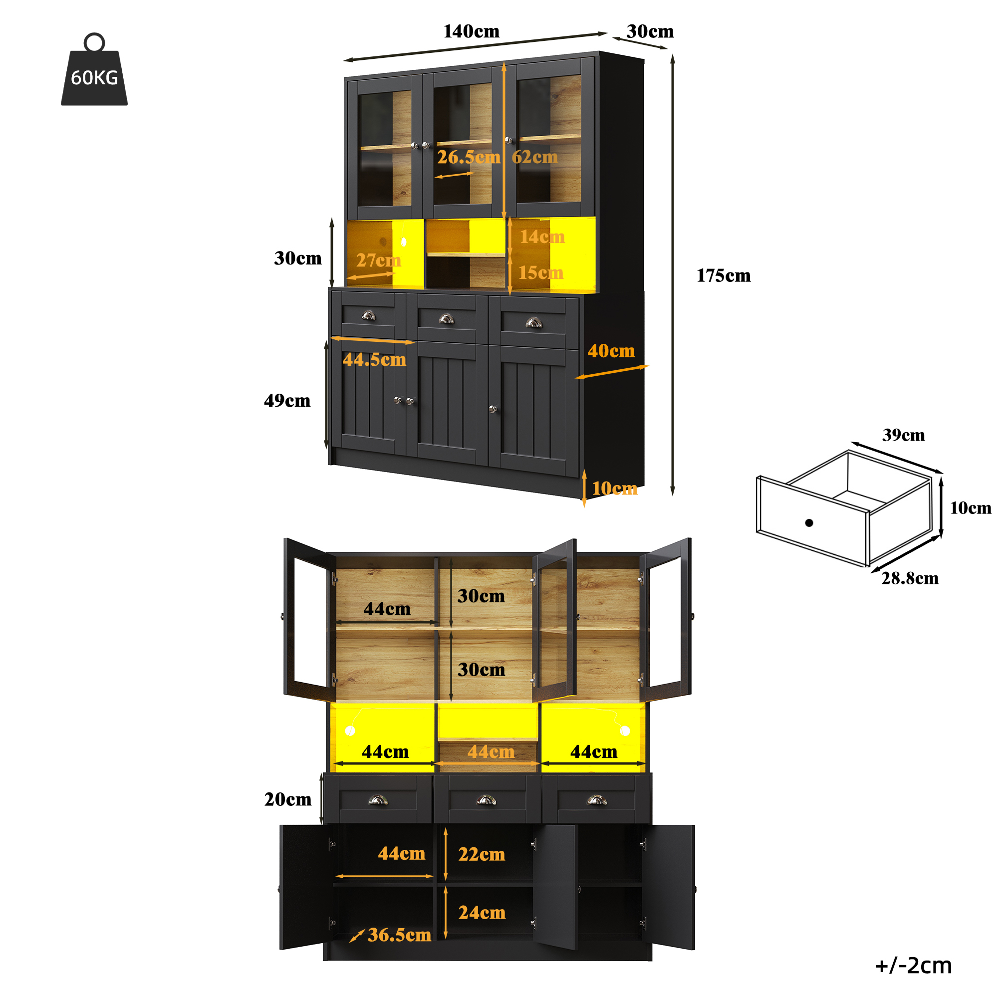 Küchenschrank(140×40×175cm), Hochschrank Küchenbuf