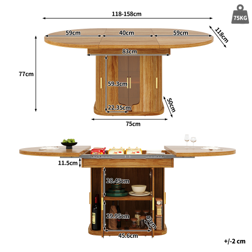 Schéma dimensions table verre ambré