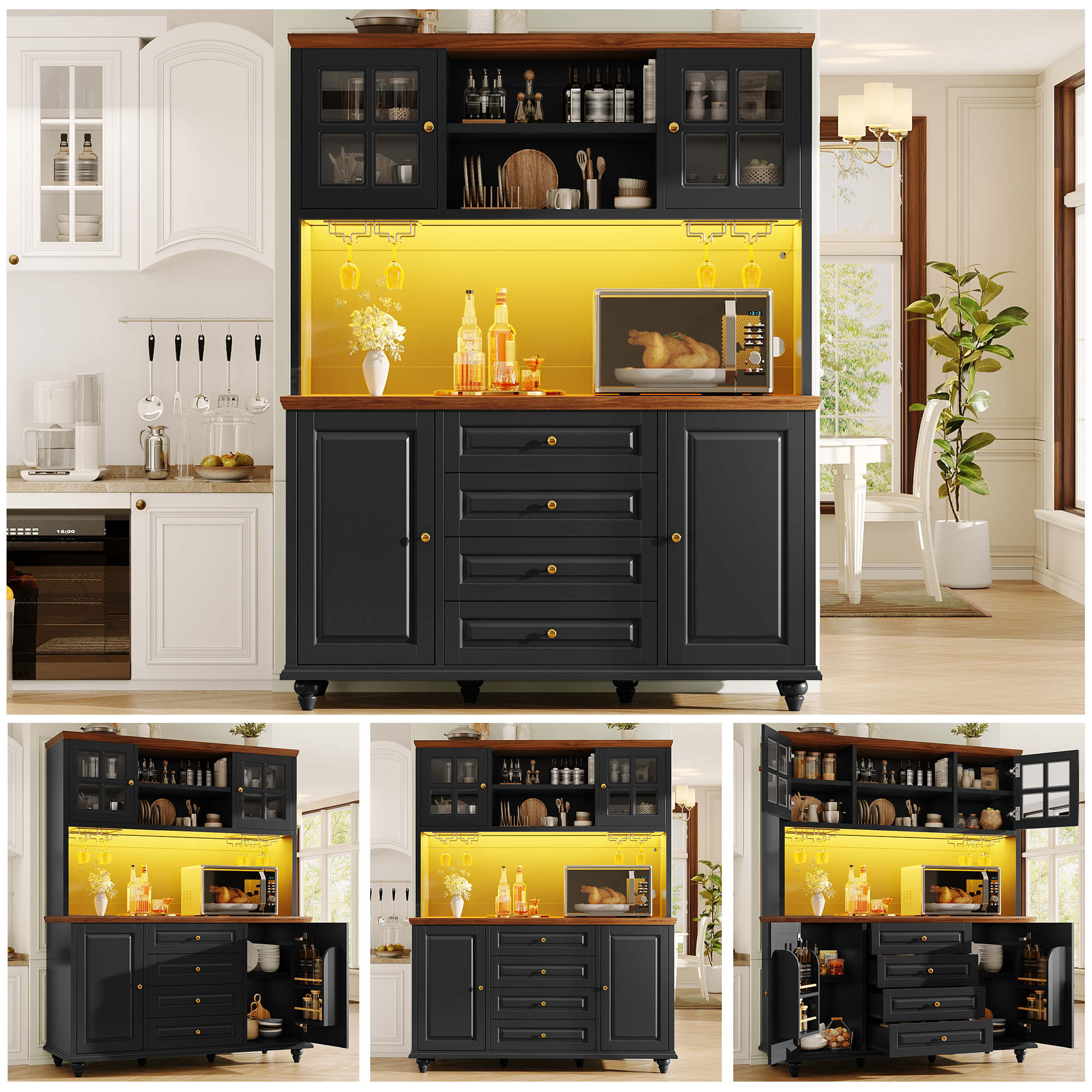 Highboard Küchenschrank mit RGB-LED-Beleuchtung, v