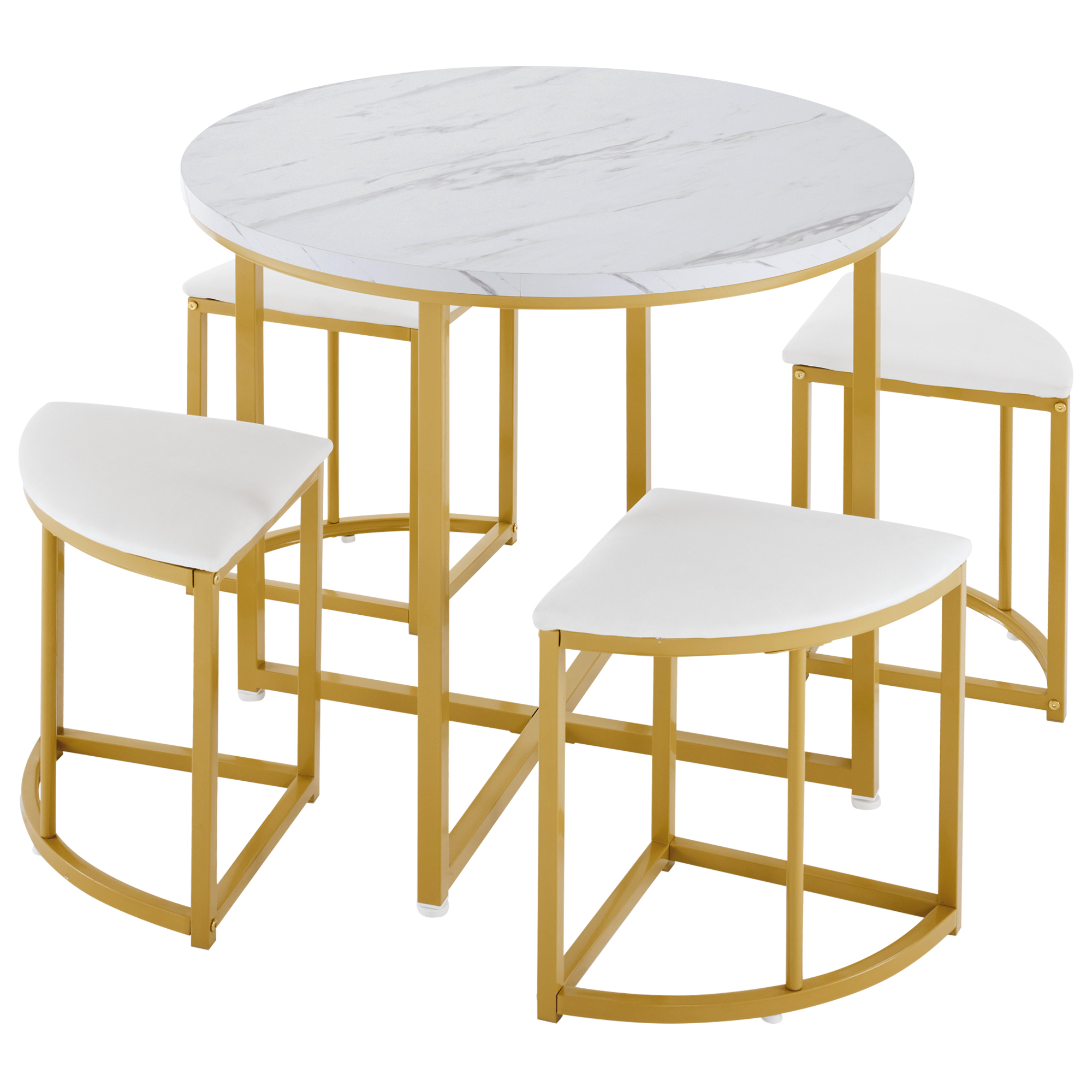 Ensemble table et chaises, 5 pièces, 1 table + 4 chaises, 80 x 80 x 75 cm, métal et velours, blanc - vue 7