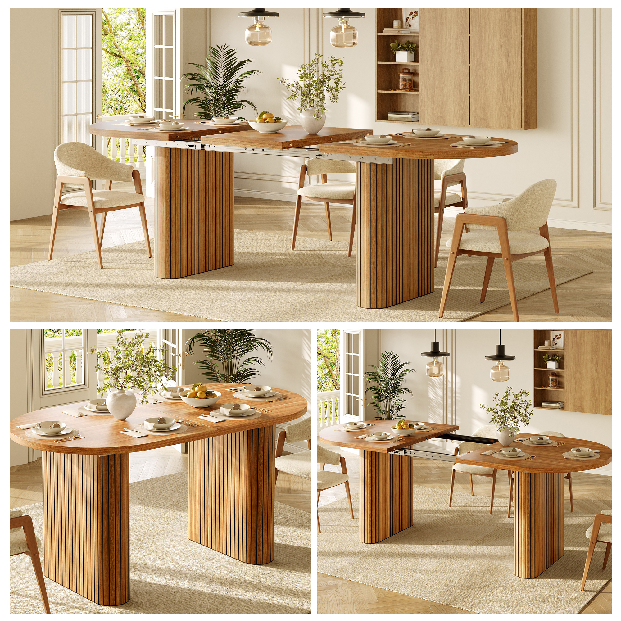 Ausziehbarer Esstisch 120-160cm, ovaler Holztisch 