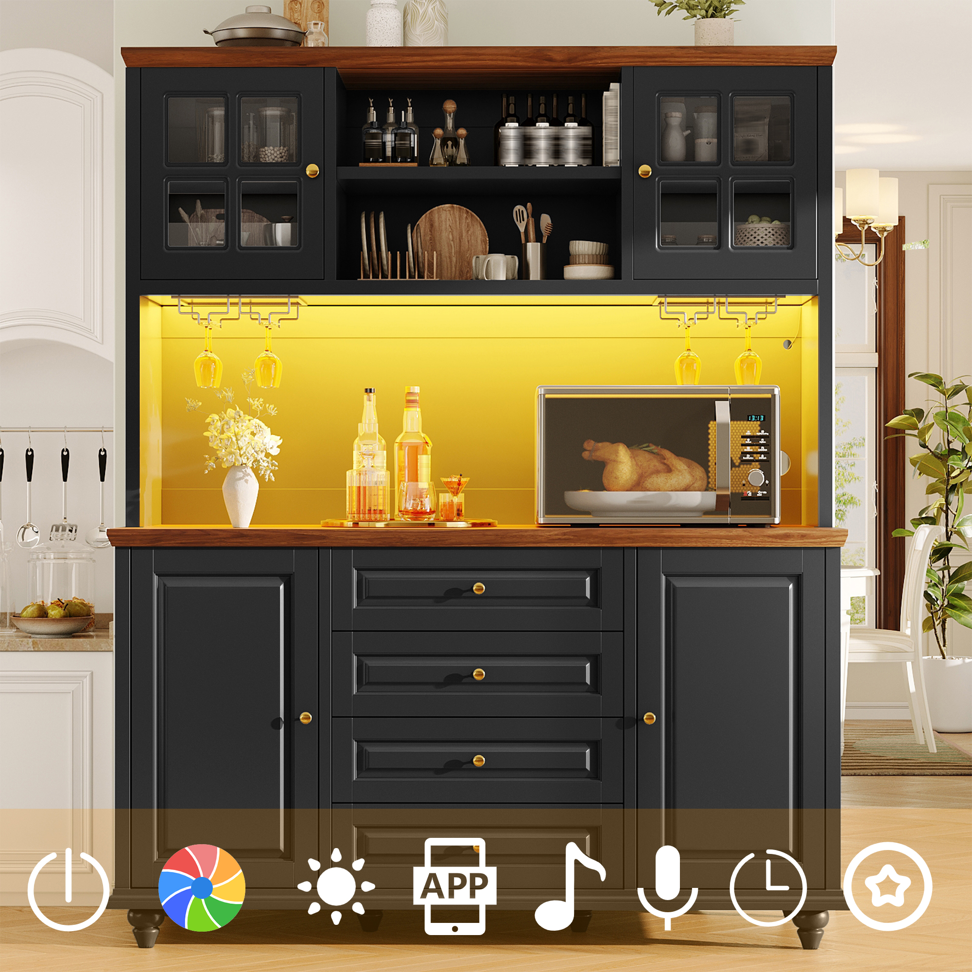 Highboard Küchenschrank mit RGB-LED-Beleuchtung, v