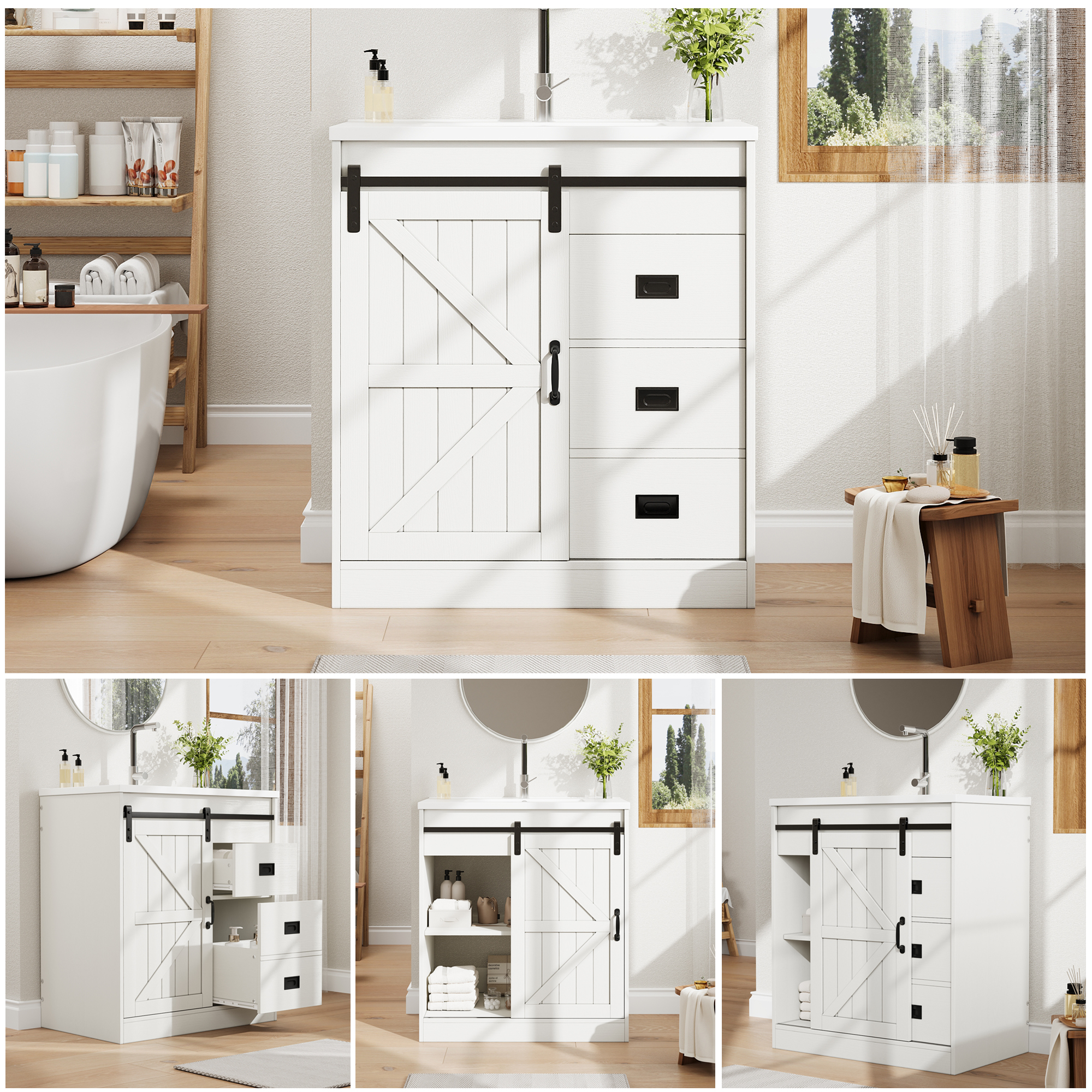 Badezimmerschrank Weiß mit Scheunentor-Design, Was