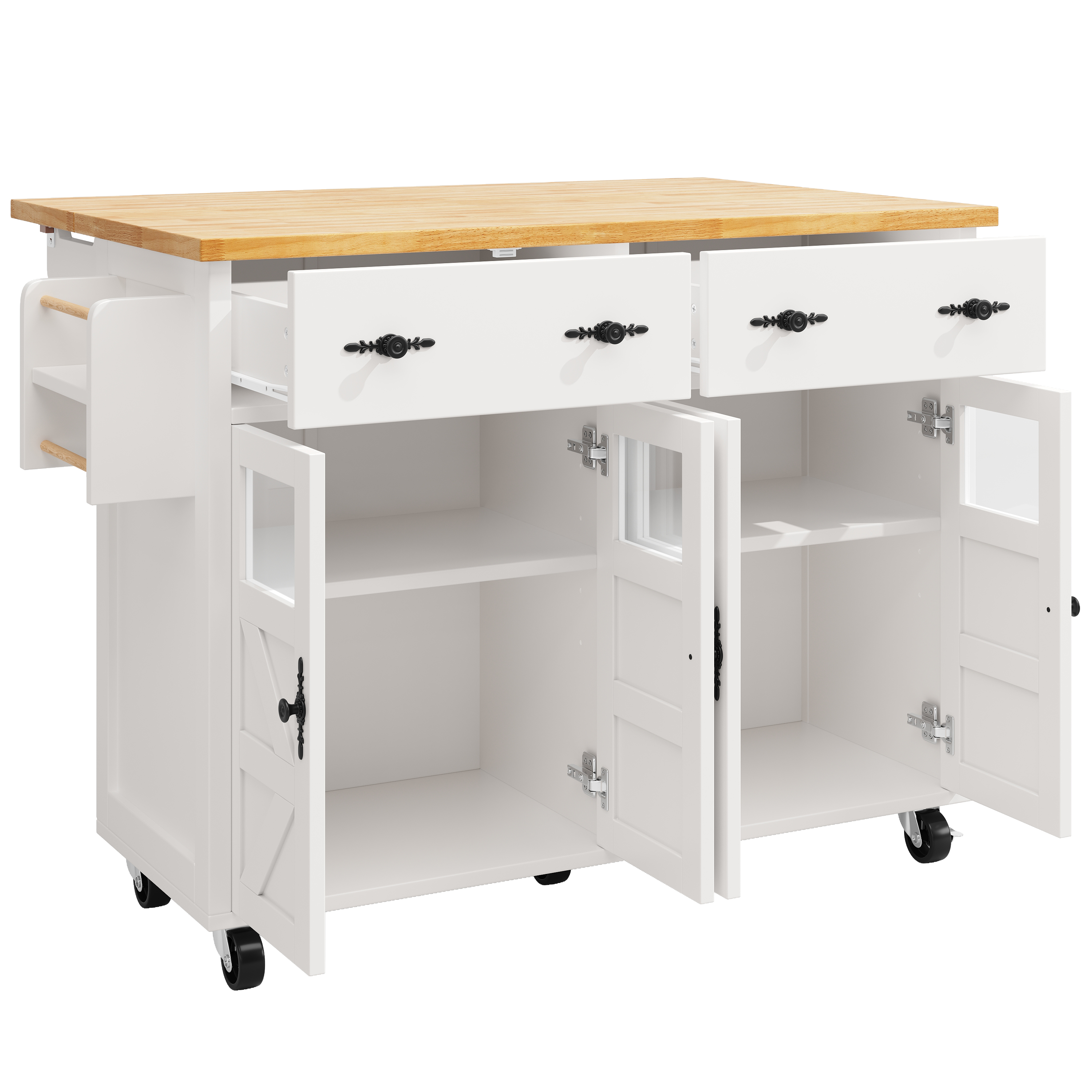 Chariot de service MDF/PB avec portes verre sécurité, plateau extensible, 5 roues (2 avec freins), convertible en buffet, pour cuisine et salon, design moderne, beaucoup de rangement, mobilité, stabilité, fonctionnalité - image 20