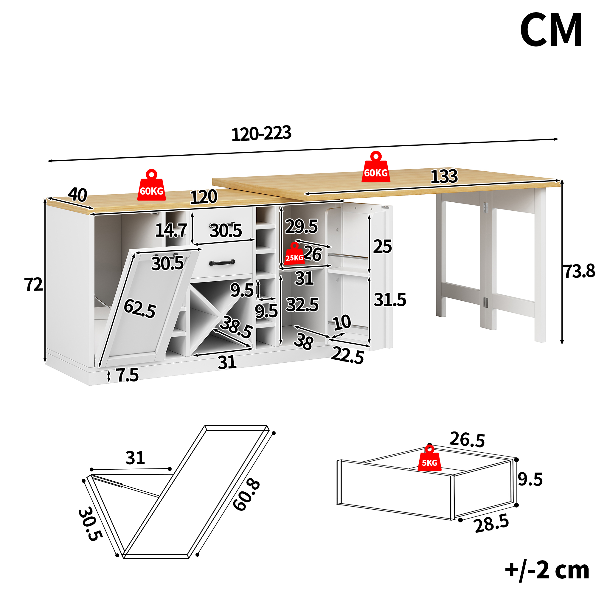 Dimensions du îlot de cuisine