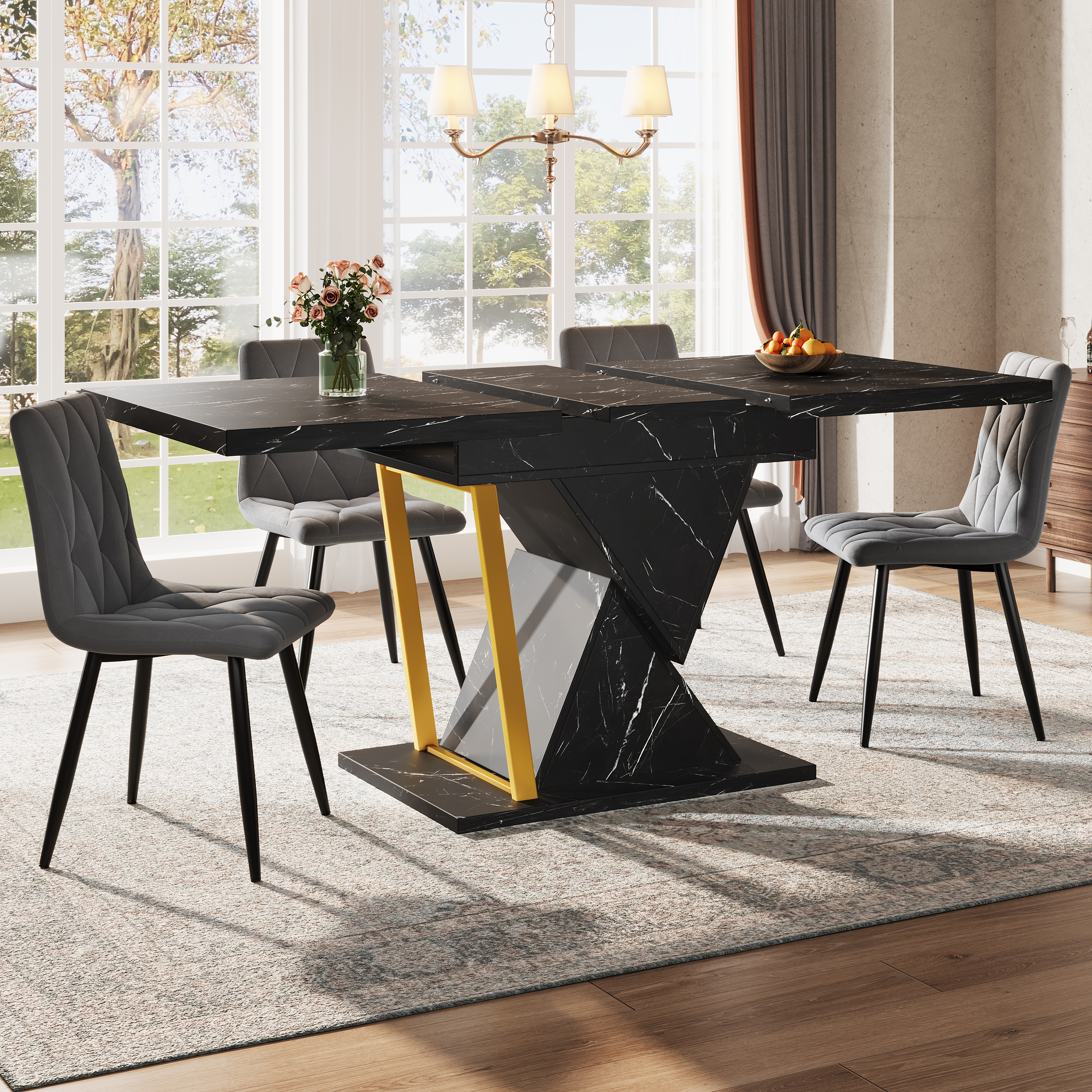 Ausziehbarer Esstisch - Holztisch in schwarz, 110(