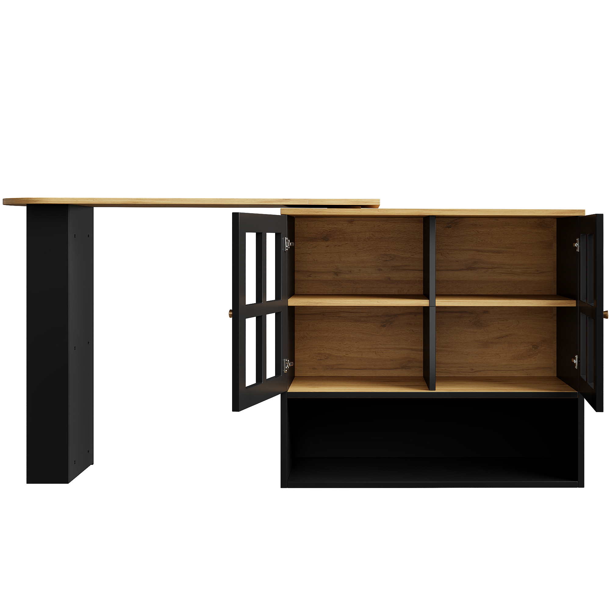 Buffet haut 138 cm extensible à 204 cm, portes verre trempé, poignées métal, MDF, pour salon et entrée, design élégant, beaucoup de rangement, style moderne, stabilité, facile montage, décoration - image 11