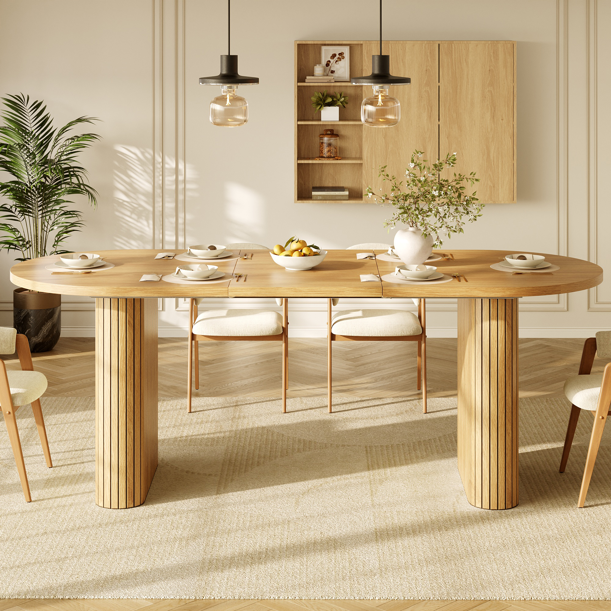 Vue de face des pieds rainurés de la table