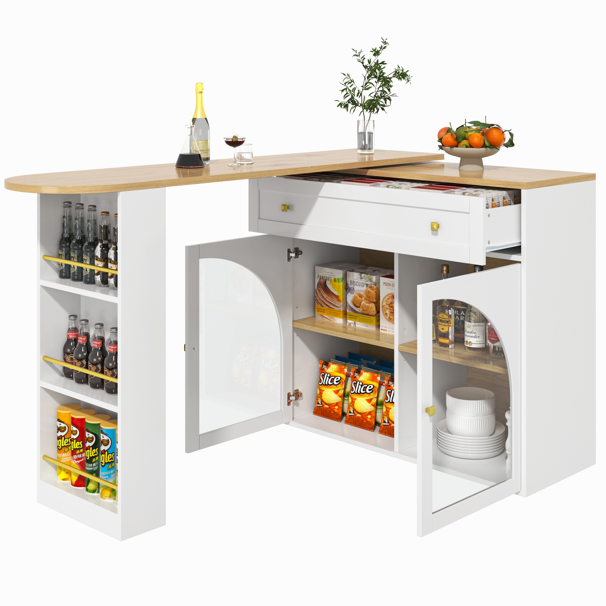 Armoire bar rotative 360° avec étagère 3 niveaux, MDF, poignées métal, portes verre sécurité, pour restaurant, salon, home-bar, design moderne, beaucoup de rangement, style élégant, stabilité, fonctionnalité - image 17