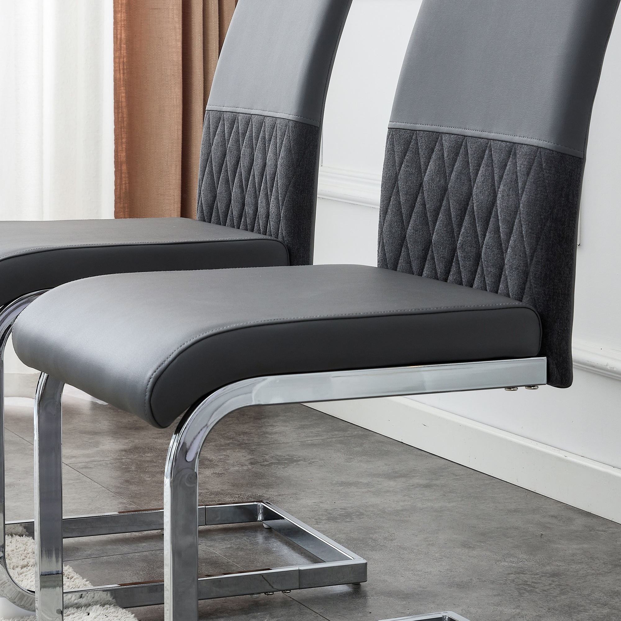 Chaise de salle à manger, lot de 4, assise rembourrée, 42 x 48 x 95 cm, similicuir et tissu effet lin, gris - vue 5