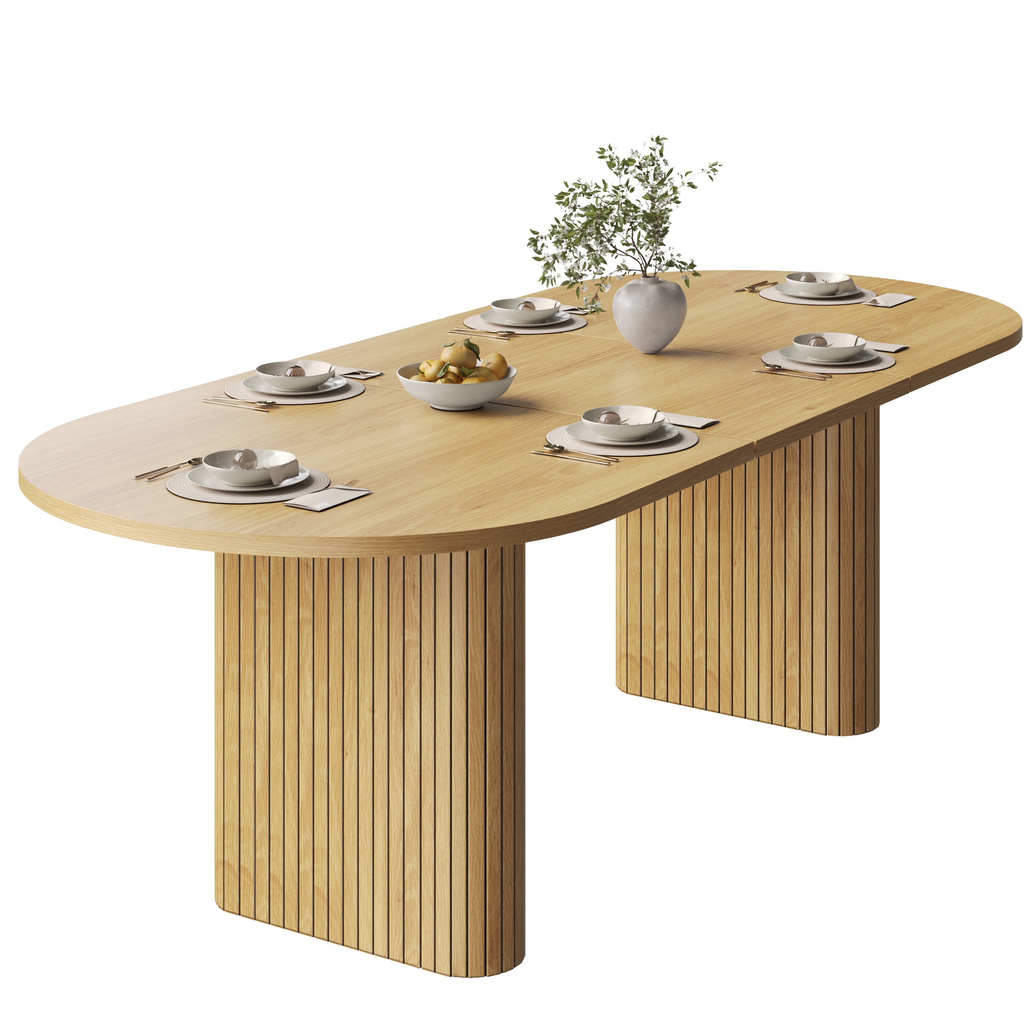 Table à manger extensible ovale 120–160 cm x 80 x 75,5 cm, MDF, métal, Effet bois naturel - détails