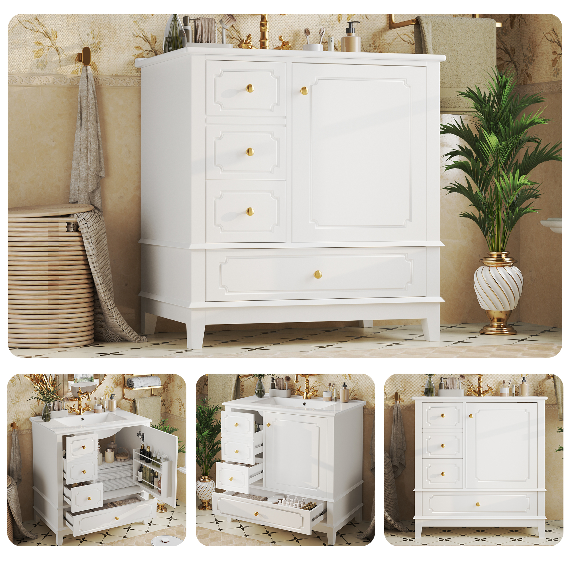 Badezimmer Waschbeckenunterschrank 76,5cm mit Kera