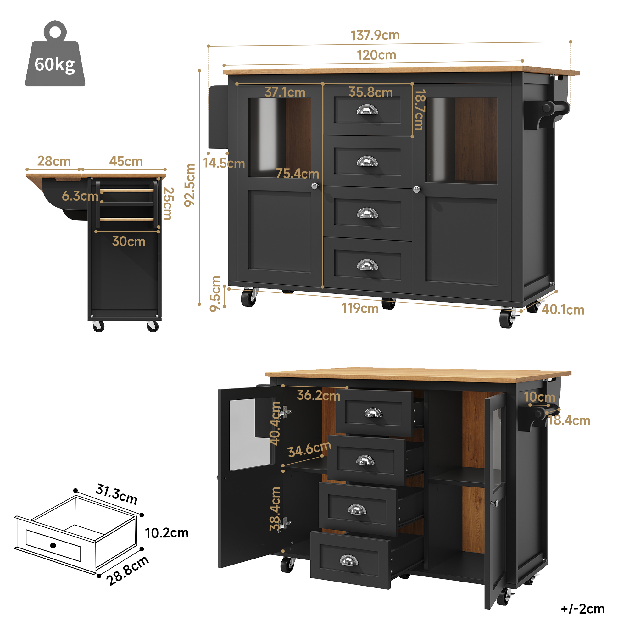 Kücheninsel,Küchenschrank,Buffetschrank,120x73(45)
