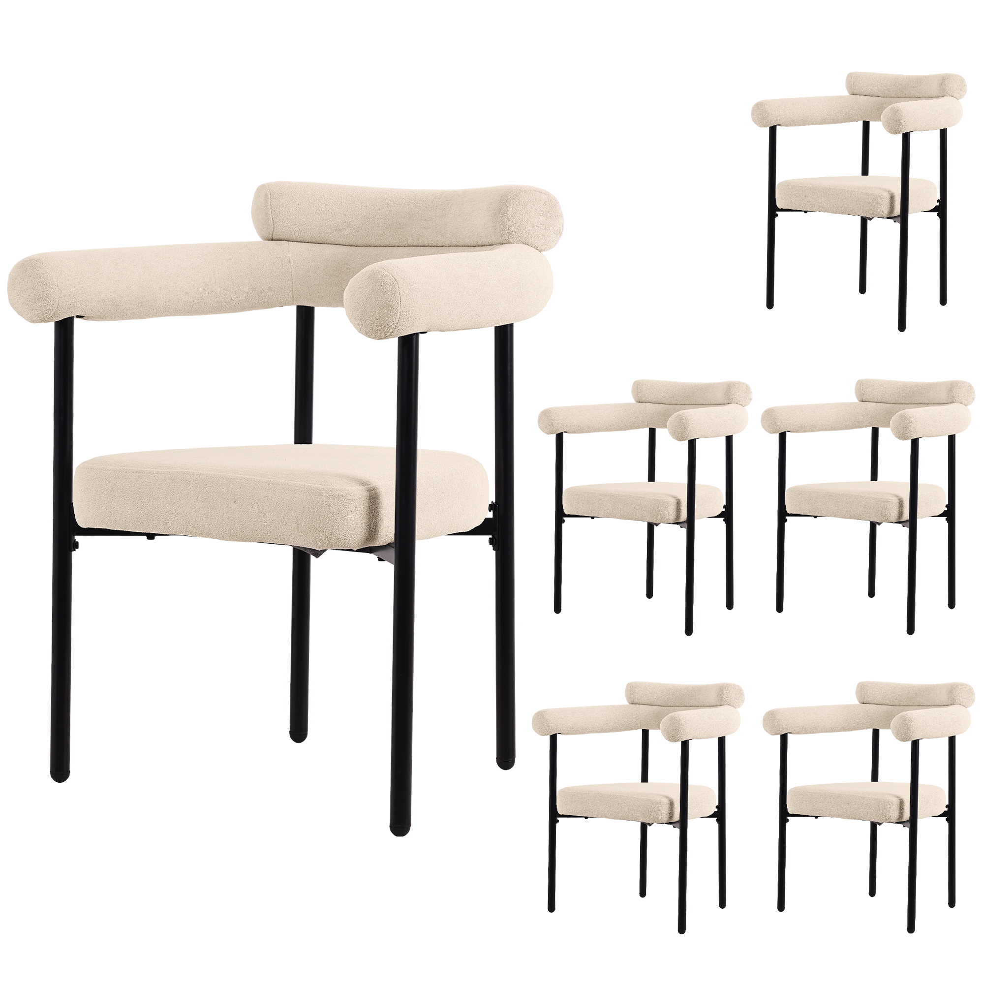 Chaise de salle à manger, lot de 6, 70 x 62 x 84 cm, tissu et métal, beige - vue 3
