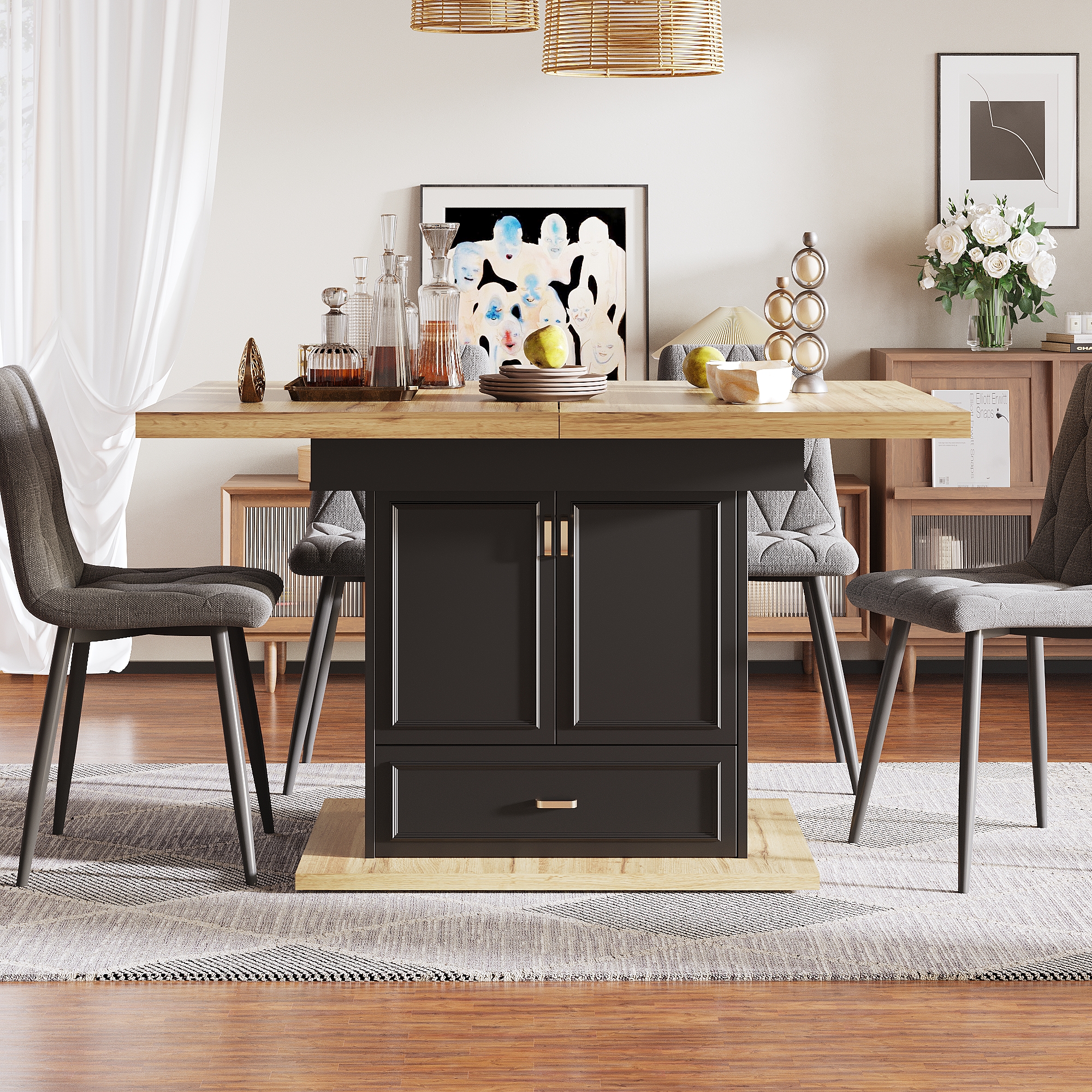 Table natural wood tiroirs vue 4