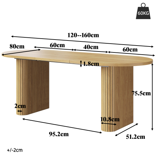 Table extensible 120-160 cm vue d'ensemble