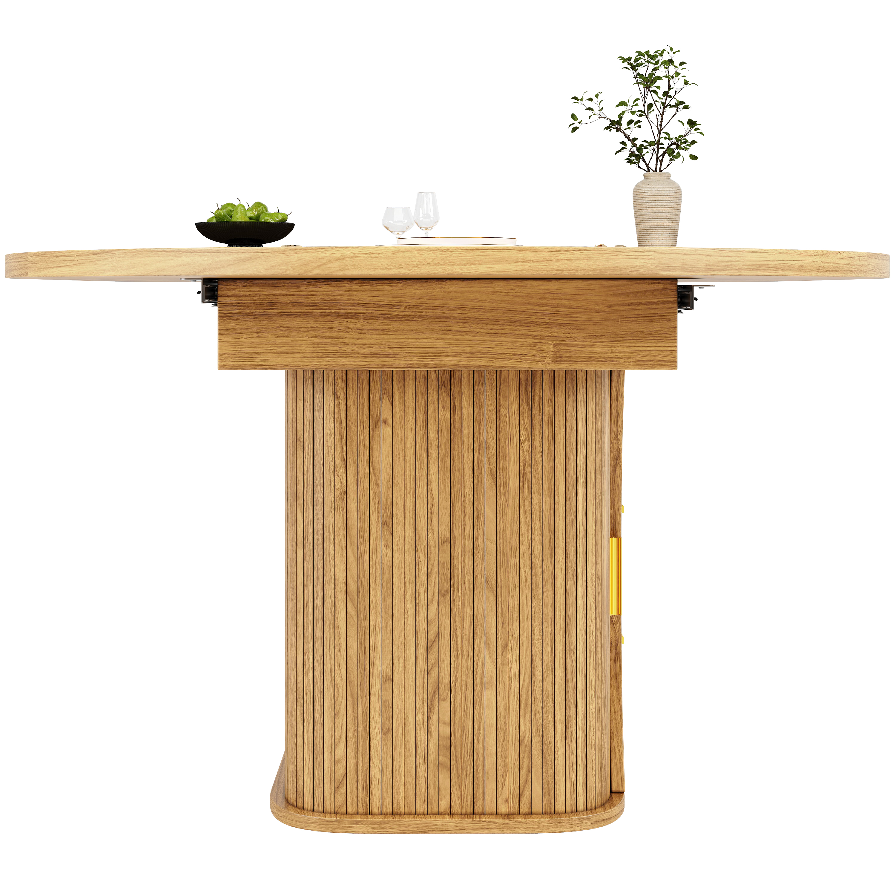 Table à manger extensible avec rangement, table 118-158 cm avec tiroirs en rotin, aspect bois MDF, noir/bois naturel/marron, table à manger extensible, table de salle à manger, mobilier de cuisine