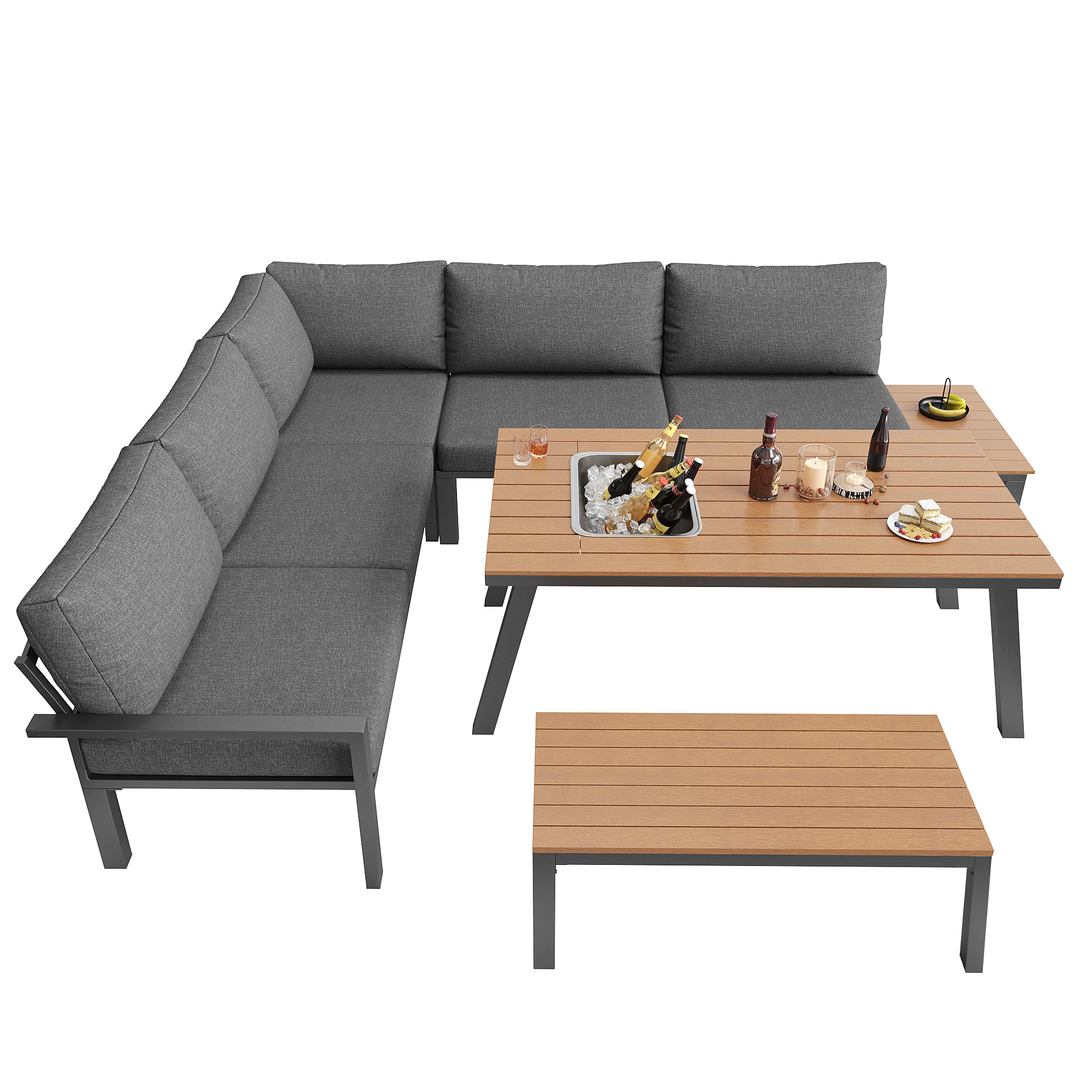 Ensemble salon de jardin d'angle gris complet