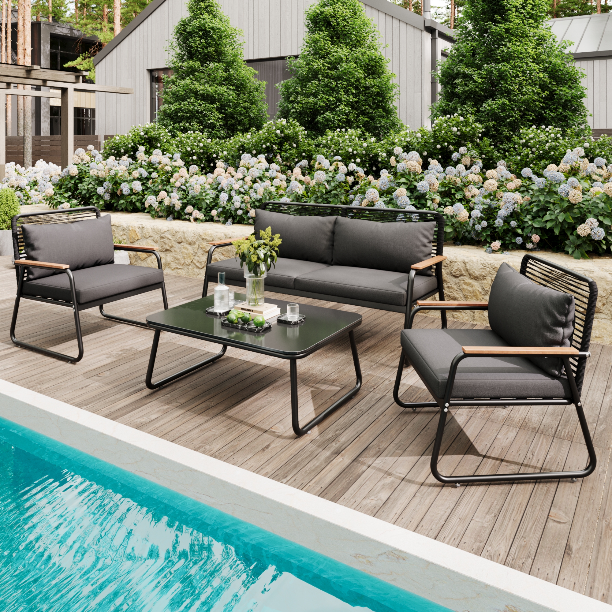 Garten-Lounge-Set, Sofa-Tisch-Set für 4 Personen m