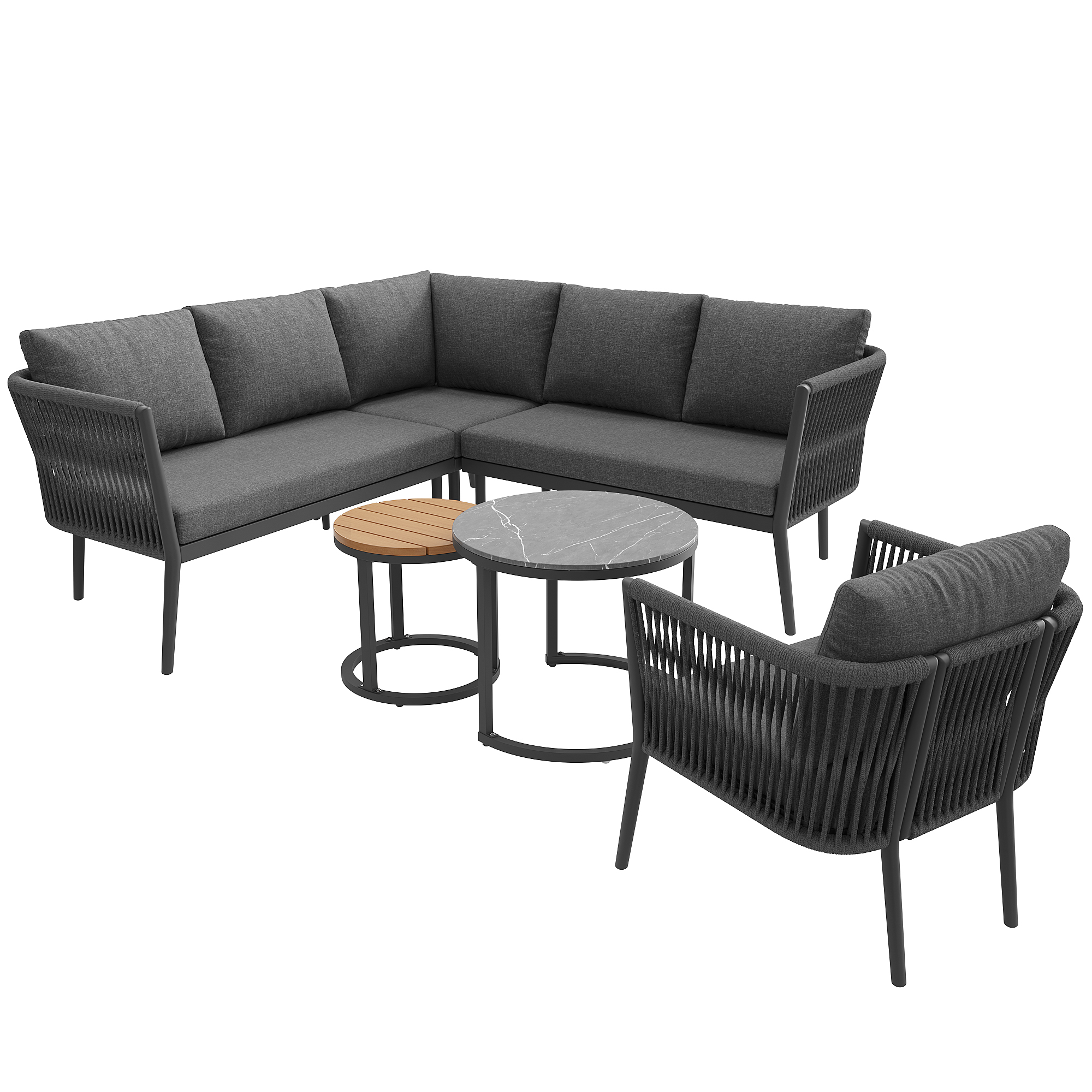 Ensemble salon de jardin complet gris pour terrasse et balcon