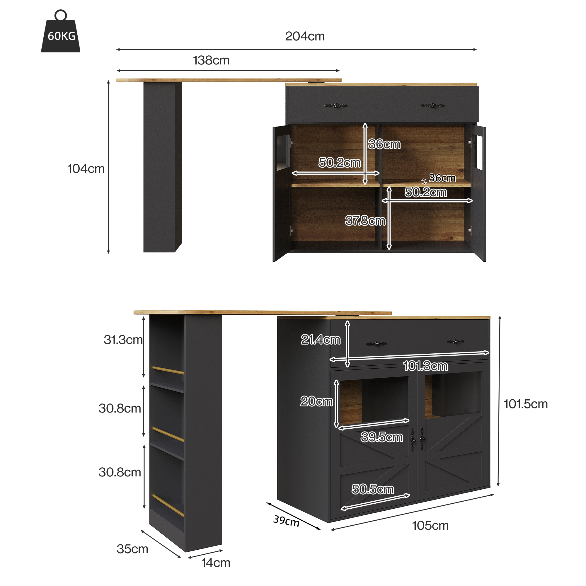 Dimensions du table haute