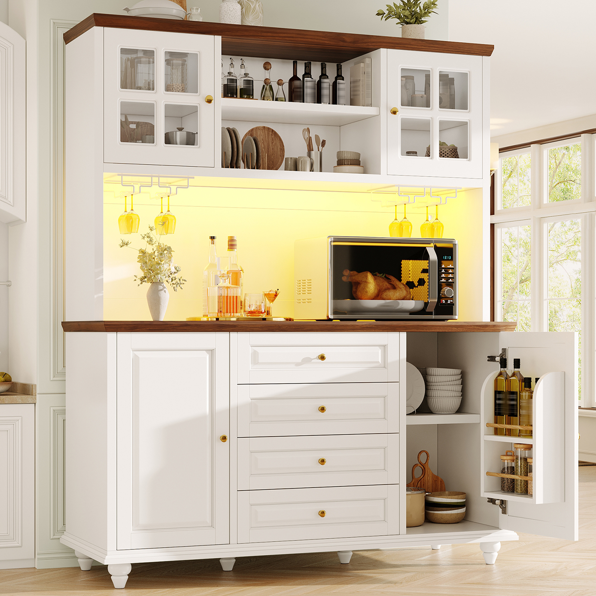 Highboard Küchenschrank mit RGB-LED-Beleuchtung, v
