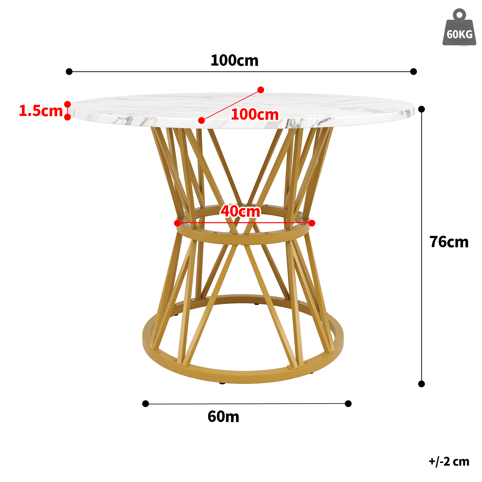 Table ronde doré vue 2