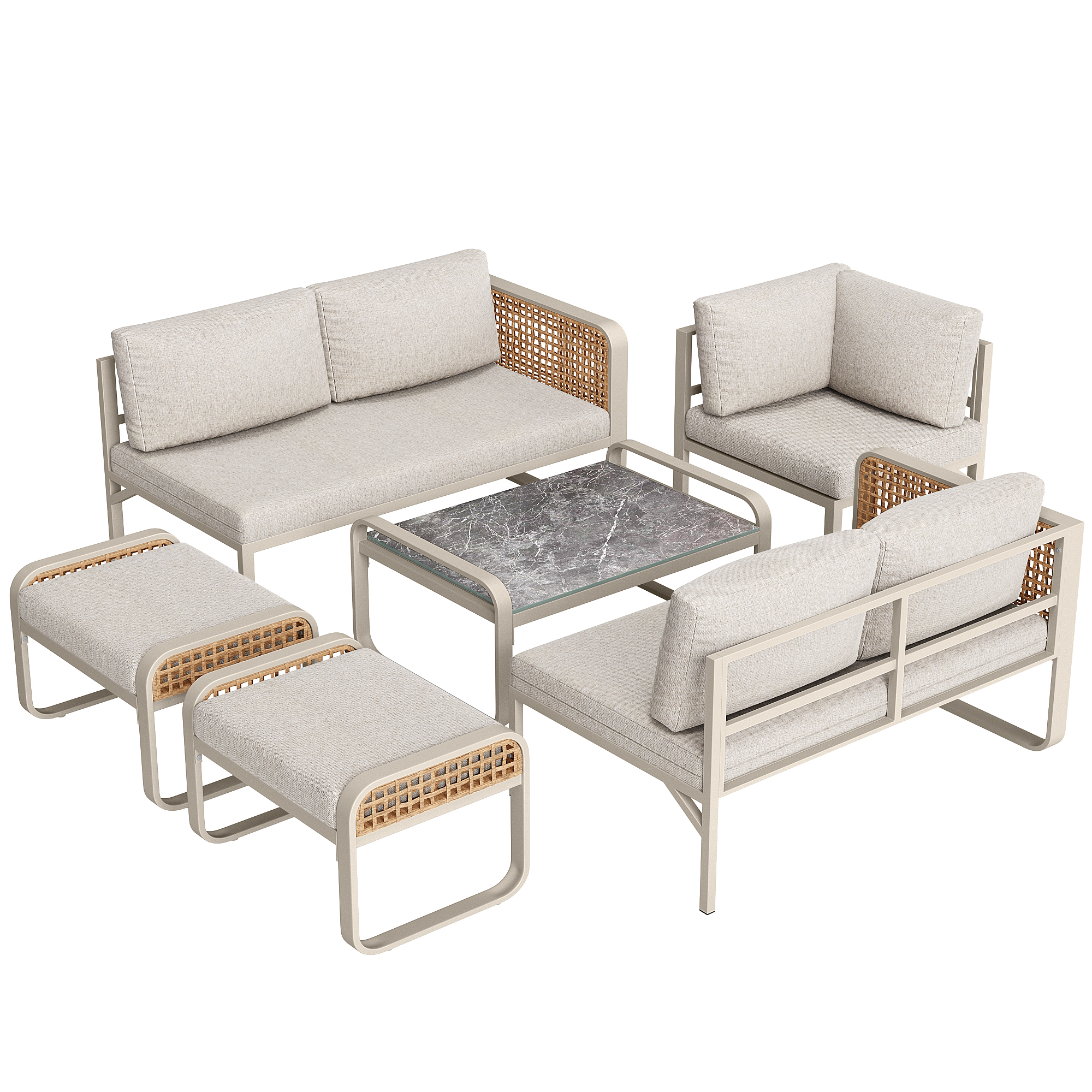 Salon de jardin rotin beige design confortable
