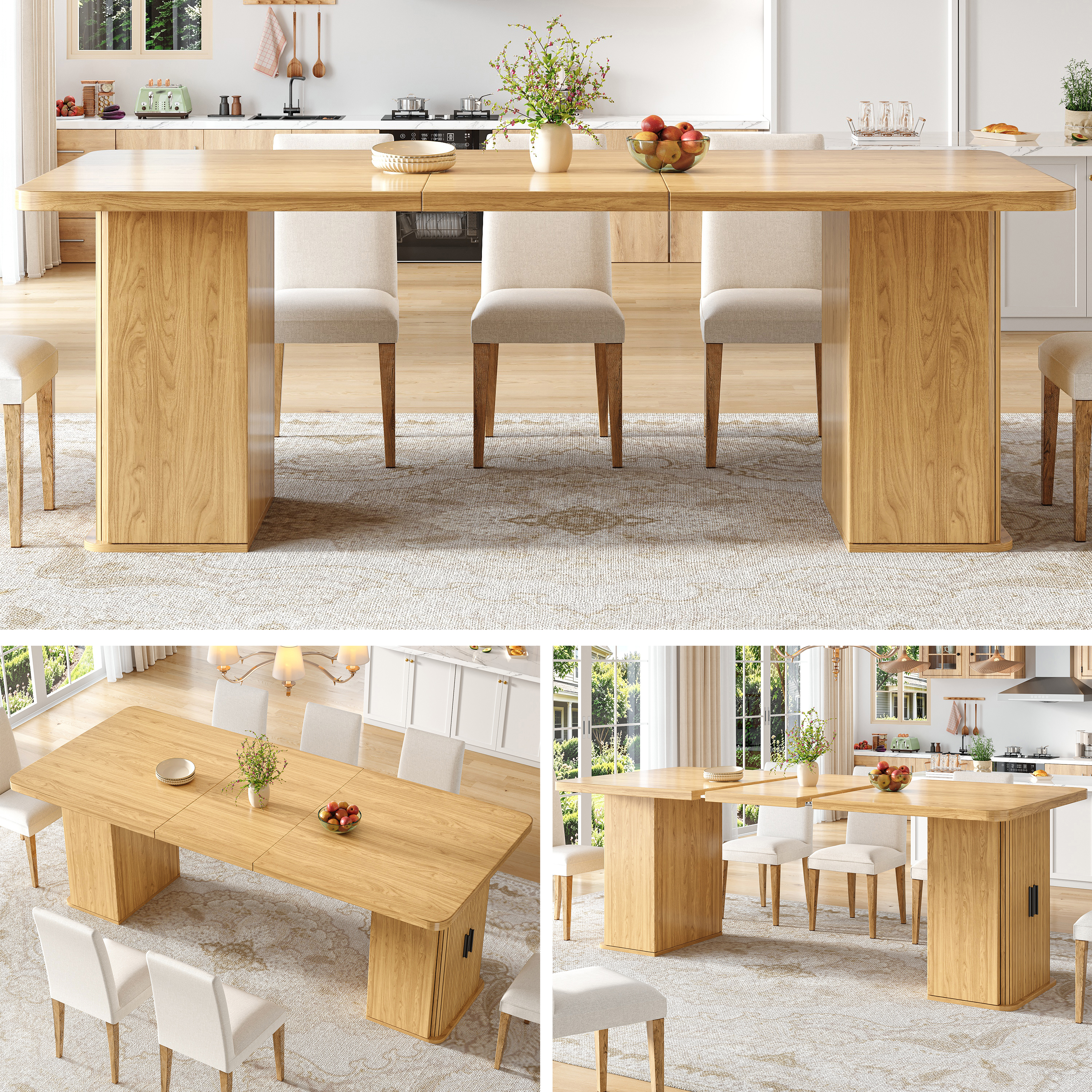 Plusieurs vues de la table à décor bois naturel