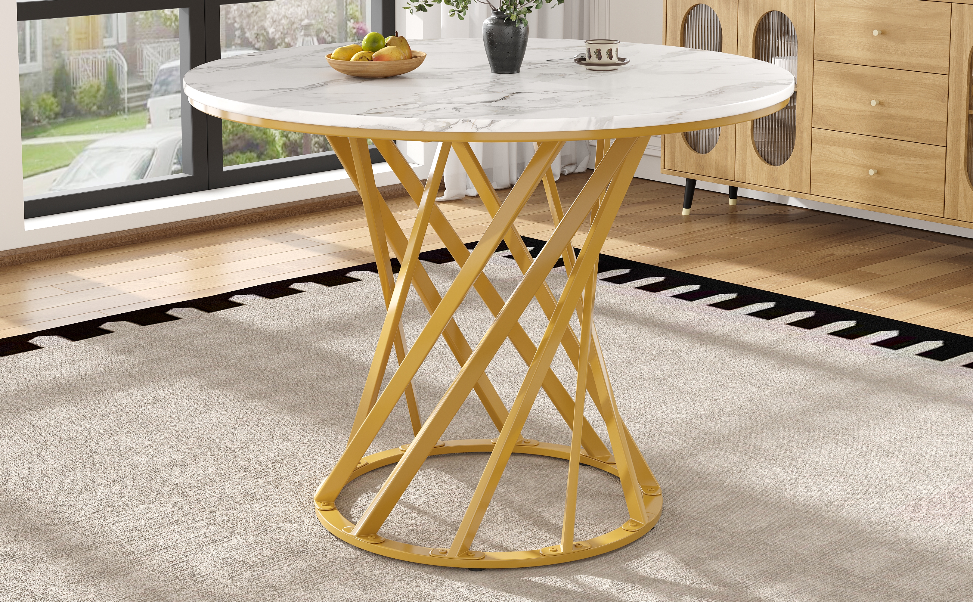 Table ronde doré blanc var vue 3