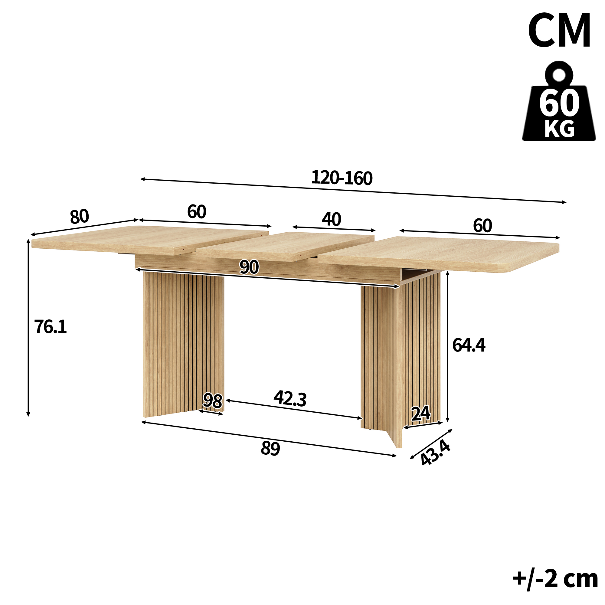 Table à manger extensible 120–160 × 80 × 76,1 cm avec piètement en V rainuré - vue 4